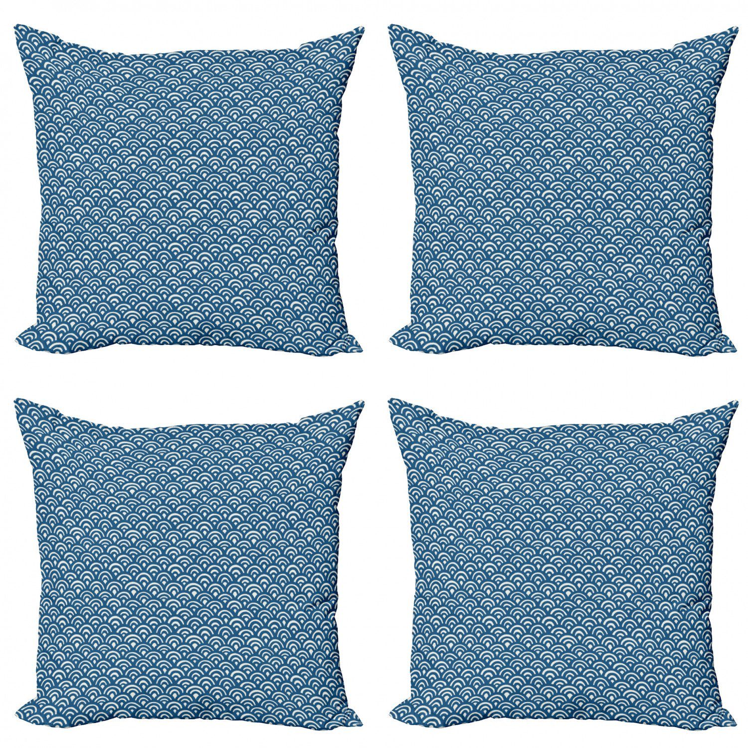 Kissenbezüge Modern Accent Doppelseitiger Digitaldruck, Abakuhaus (4 Stück), blau Wasser Asian Halbkreise