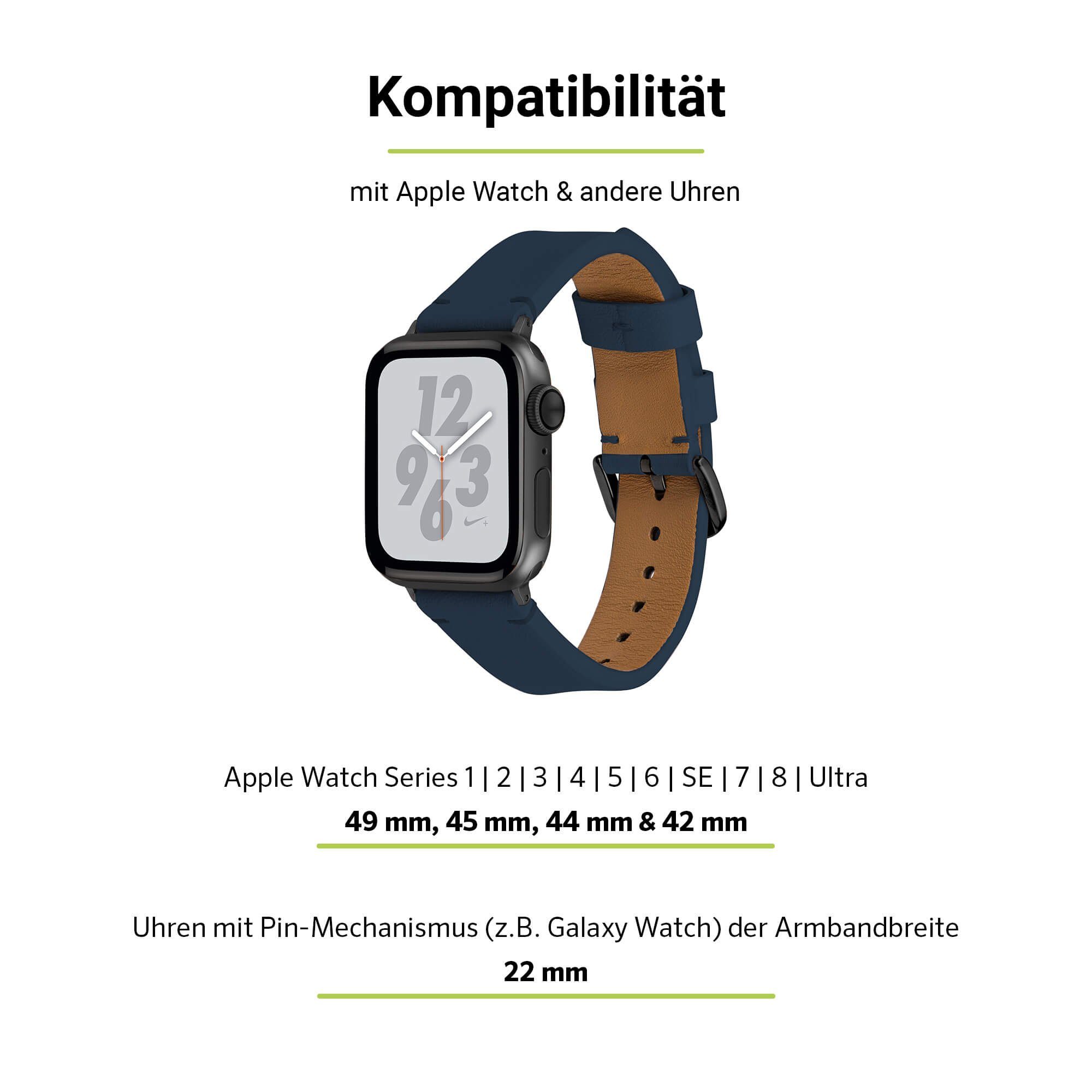 & Watch Smartwatch-Armband Ultra 2 9-7 Dunkelblau, (44mm), / mit (45mm), (42mm) Artwizz 3-1 Leder (49mm), Leather, Apple WatchBand SE 6-4 Adapter, Armband