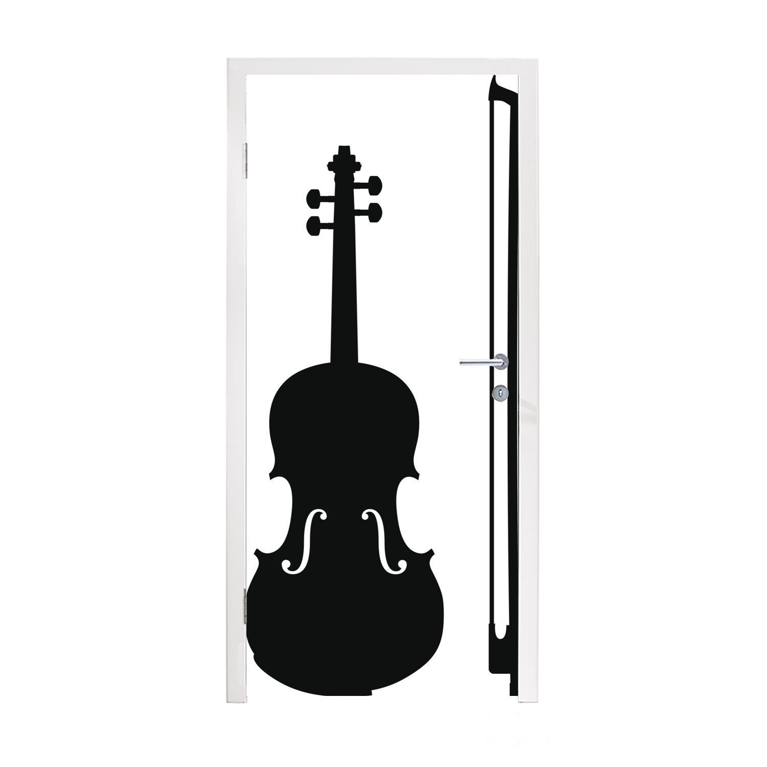 MuchoWow Türtapete Eine Illustration der Silhouette einer Violine in Schwarz-Weiß, Matt, bedruckt, (1 St), Fototapete für Tür, Türaufkleber, 75x205 cm