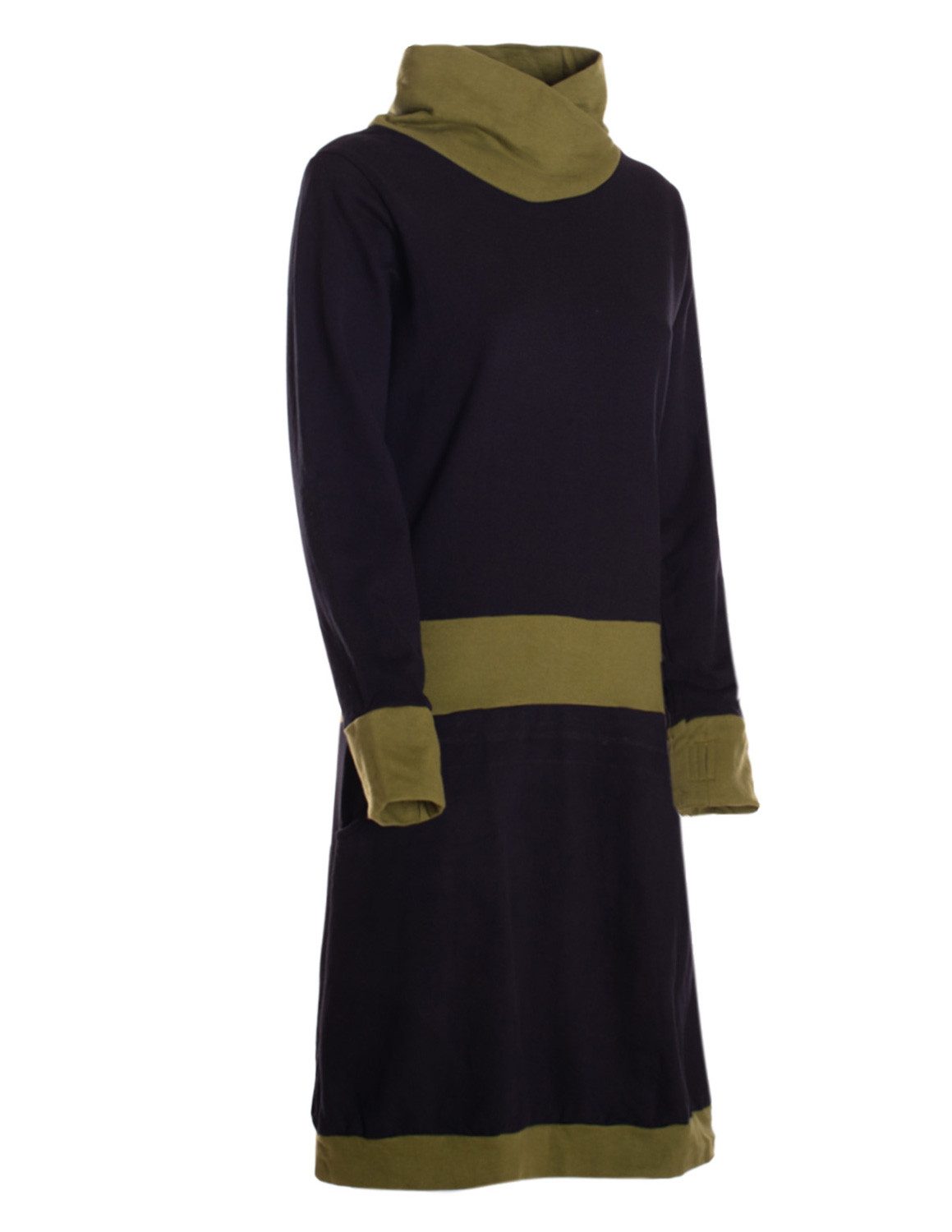 Vishes Jerseykleid Damen Langarm A-Linie mit Kragen, zweifarbig, bequemes Freizeitkleid Alternative Bekleidung, Ethno, Hippie, Retro Style – Bild 4 von 4