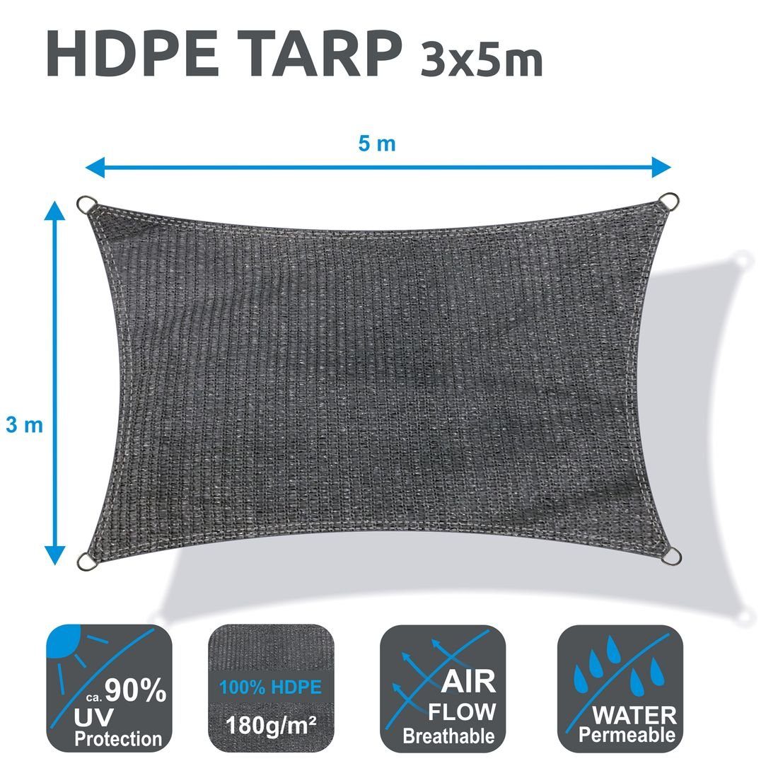 yourGEAR Sonnensegel yourGEAR m Sonnenschutz HDPE x 3 5 Tarp Haus-Markise UV Sonnensegel