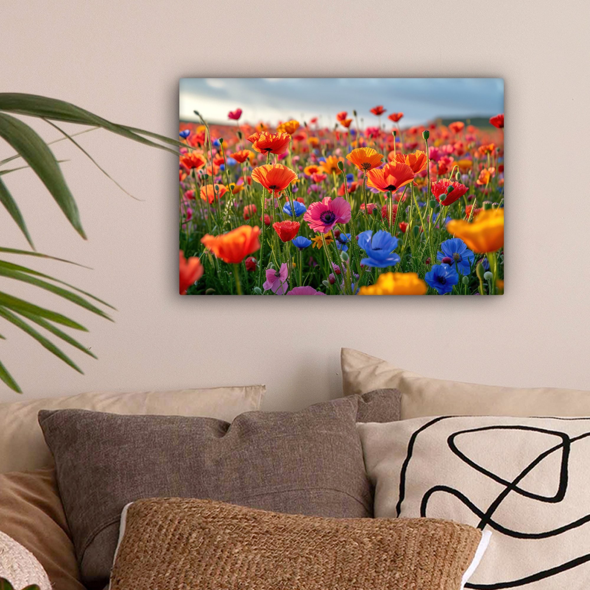 OneMillionCanvasses® Leinwandbild Blumen - Mohnblumen - Farbenfroh - Natur, Fotodruck (1 St), Leinwand Bilder Klein, Wand Dekoration Aesthetic 30x20 cm