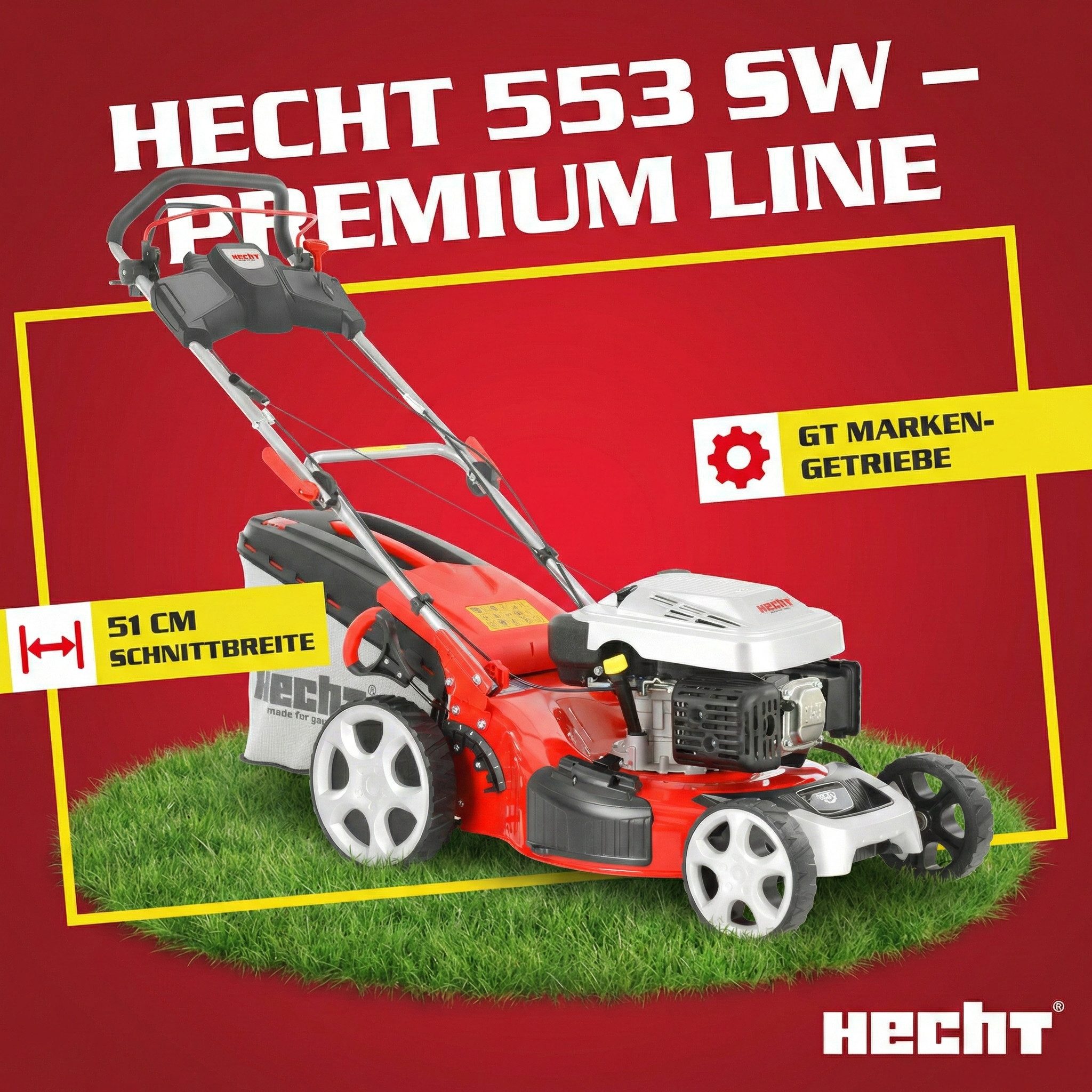 Hecht Benzinrasenmäher 553 SW 5in1 mit Radantrieb Mulchkit, 51 cm Schnittbreite, 173 cm³, 6 PS