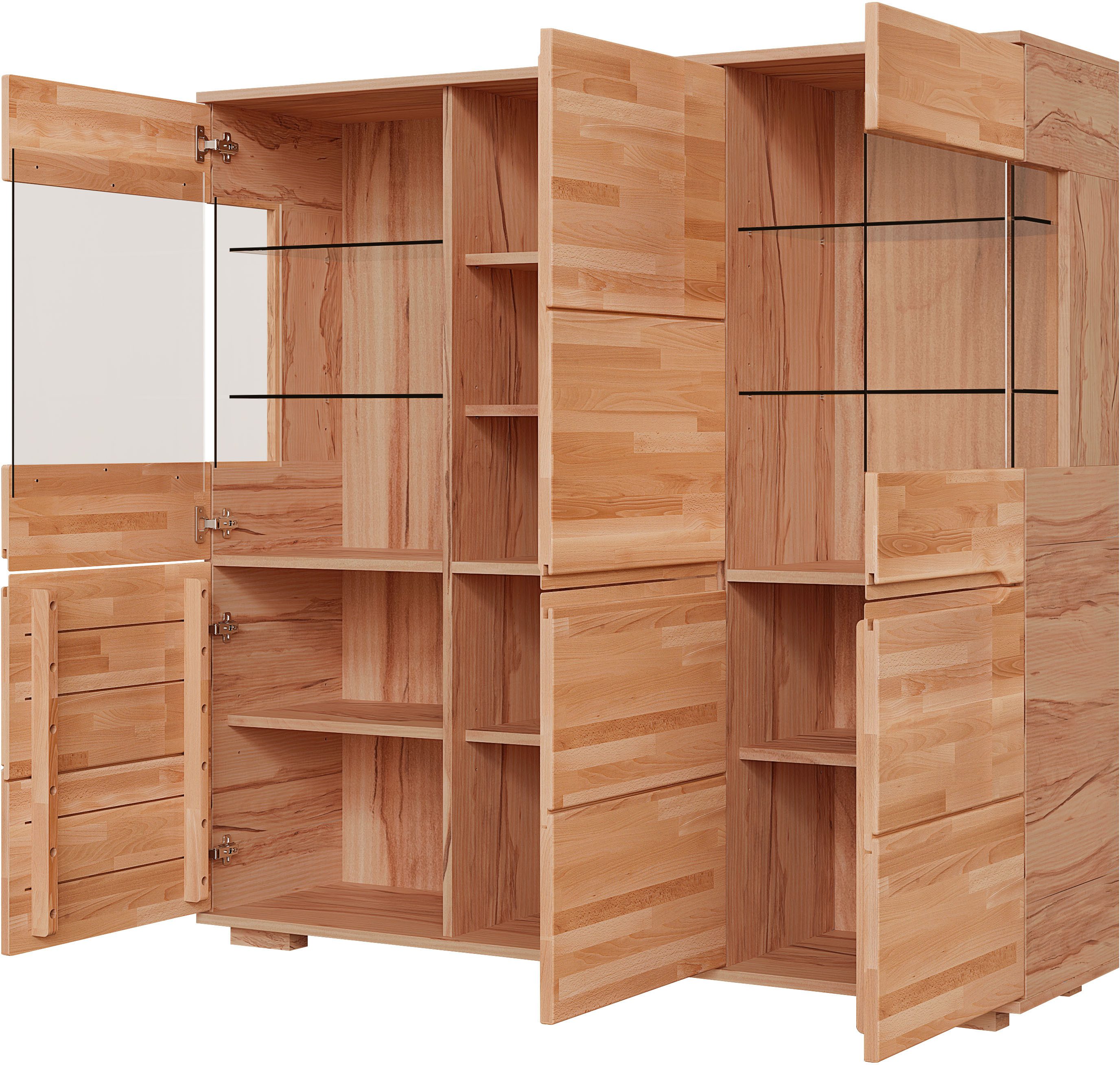 OTTO home Highboard VETRO Teilmassiv, Fronten Massivholz, Wohnzimmer, Stauraum,Griffmulde, B/T/H:150/40/1445,5cm, 15geschlossene Fächer,verstellbare Einlegeboden