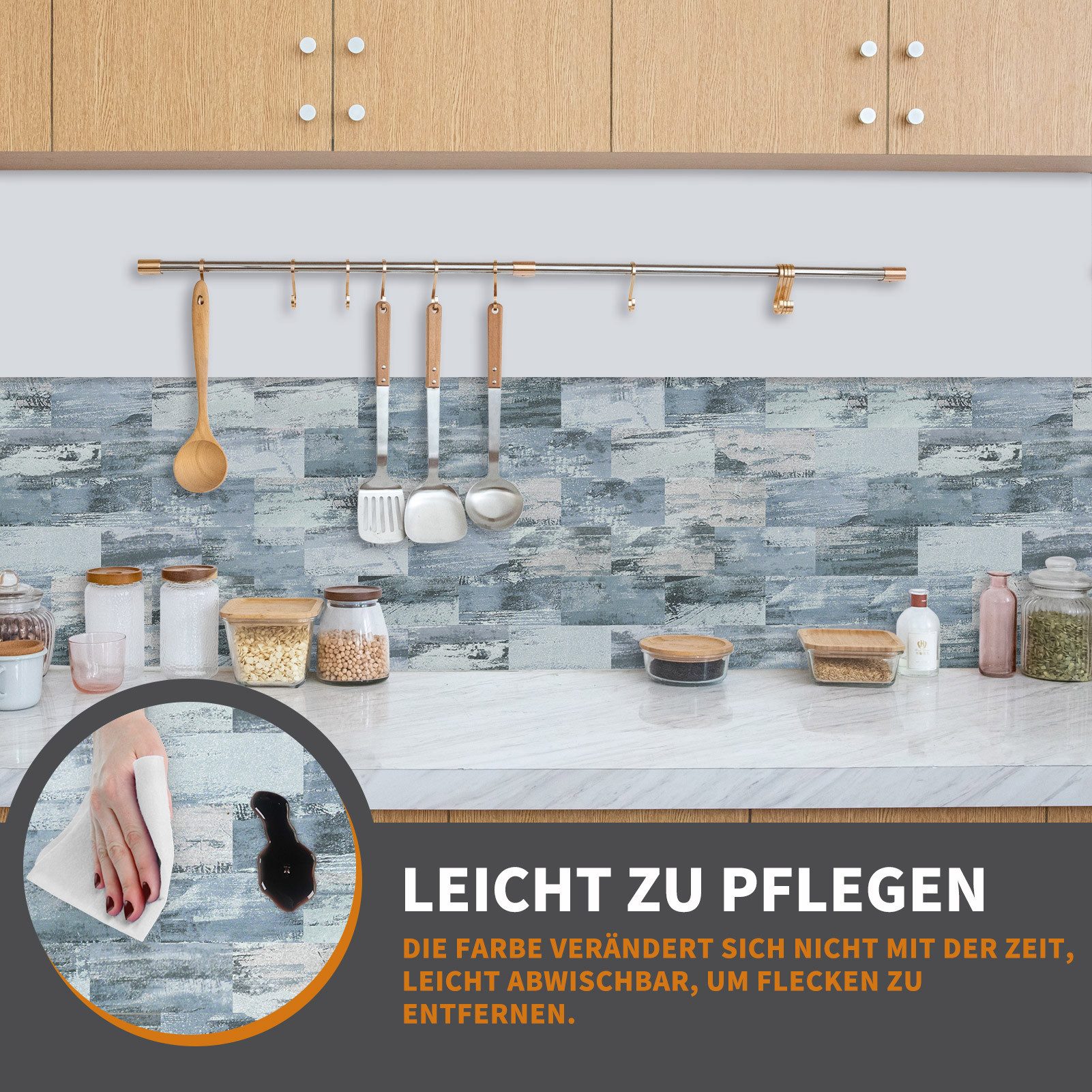 FIVMEN Fliesenaufkleber 30cm x 30cm,10 Stück Küche Bad Metro Fliesen PVC Klebefliesen, Mit Selbstklebendes Wasserdichtes, Wandfliesen Dekor – Bild 5 von 5