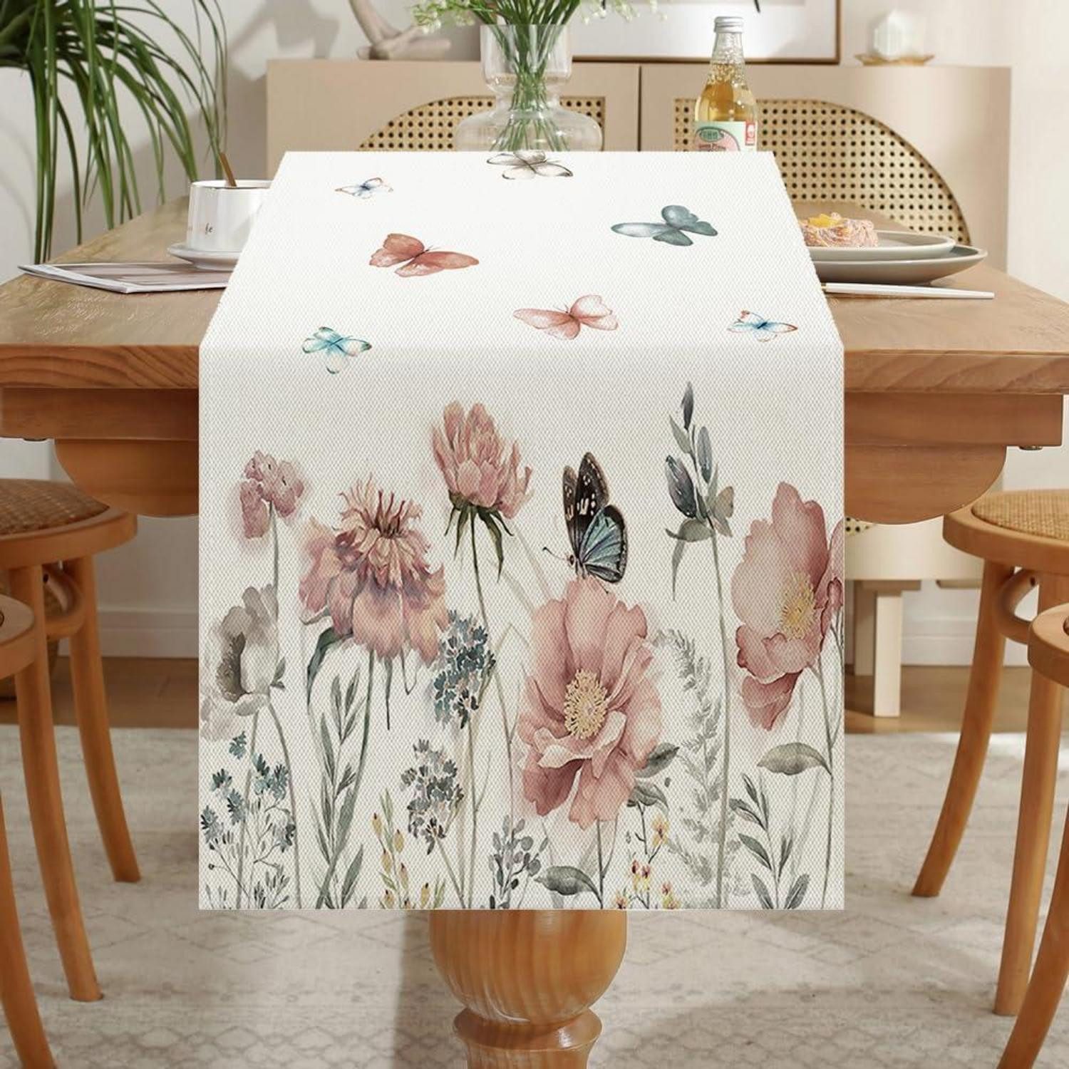 LuxusKollektion Tischläufer Tischläufer Blumen Leinen 40x140 cm (1-tlg)