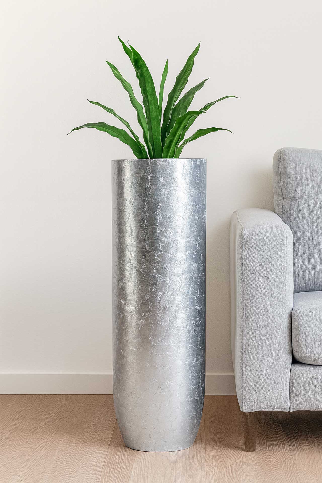 VIVANNO Bodenvase Fiberglas SOLERIO Rund - Silber Blattoptik Hochglanz (1 S günstig online kaufen