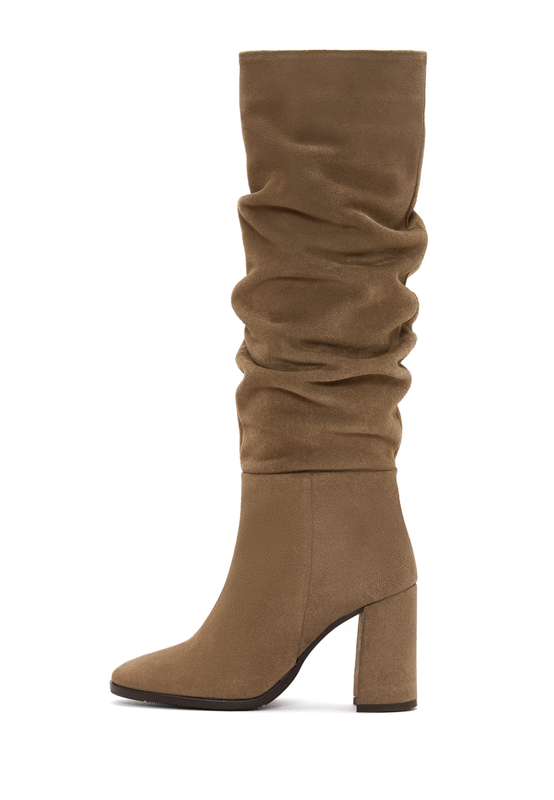 Derimod Absatzstiefel aus Veloursleder Bootsschuh Reißverschluss, Lederfutter, TPU Sohle, Absatz 9 cm