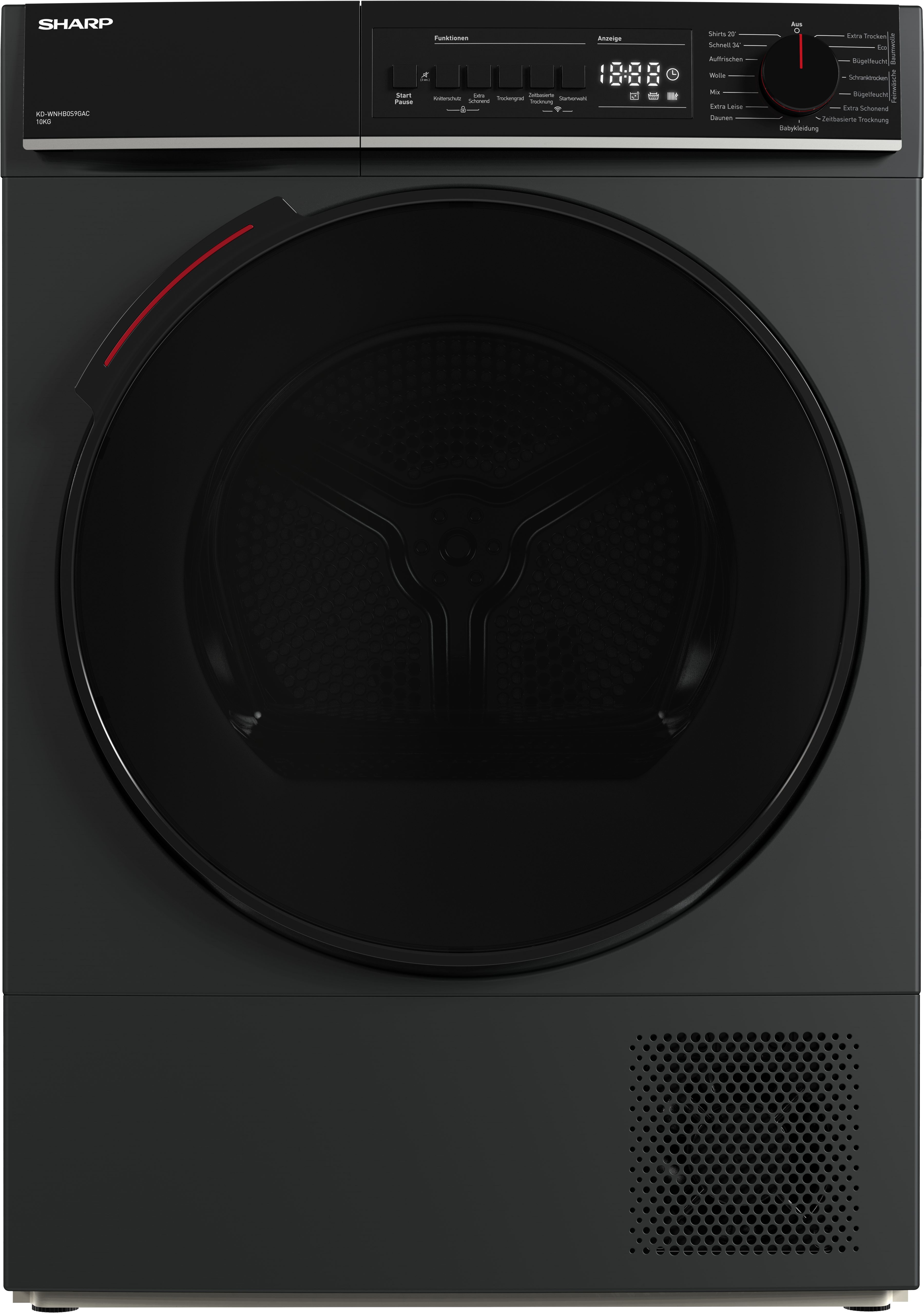 Sharp Wärmepumpentrockner KD-WNHB0S9GAC-DE, 10kg / +WIFI / EEK C / 2 Tasten / XXL-Tür voll-schwarz / Espresso grey