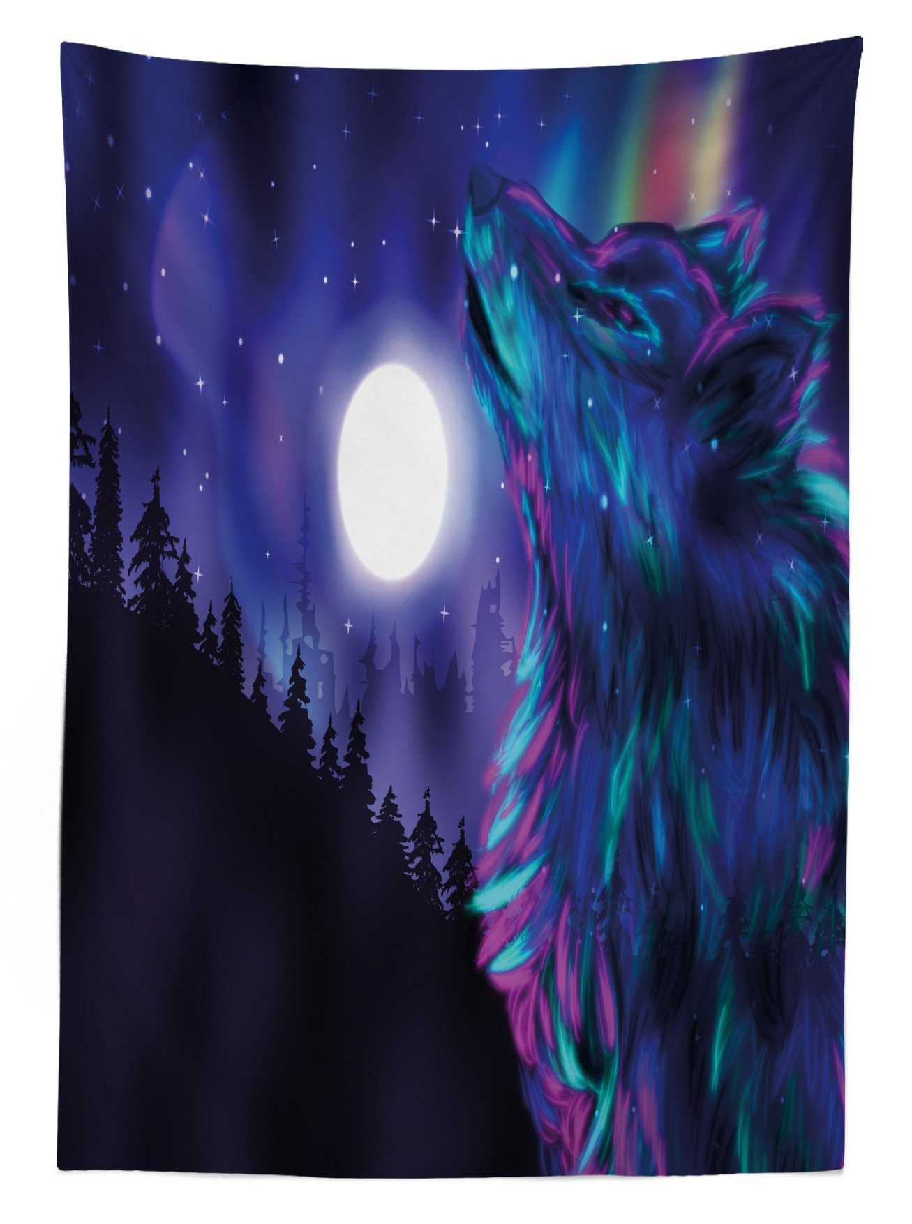 Abakuhaus Tischdecke Farbfest Waschbar Mond Bereich Klare Farben, Aurora Für Außen Borealis Wolf den geeignet und