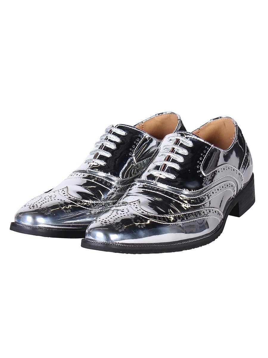 thetru Kostüm Oxford Herrenschuh silber, Elegante Brogue Schnürschuhe in knalliger Farbe