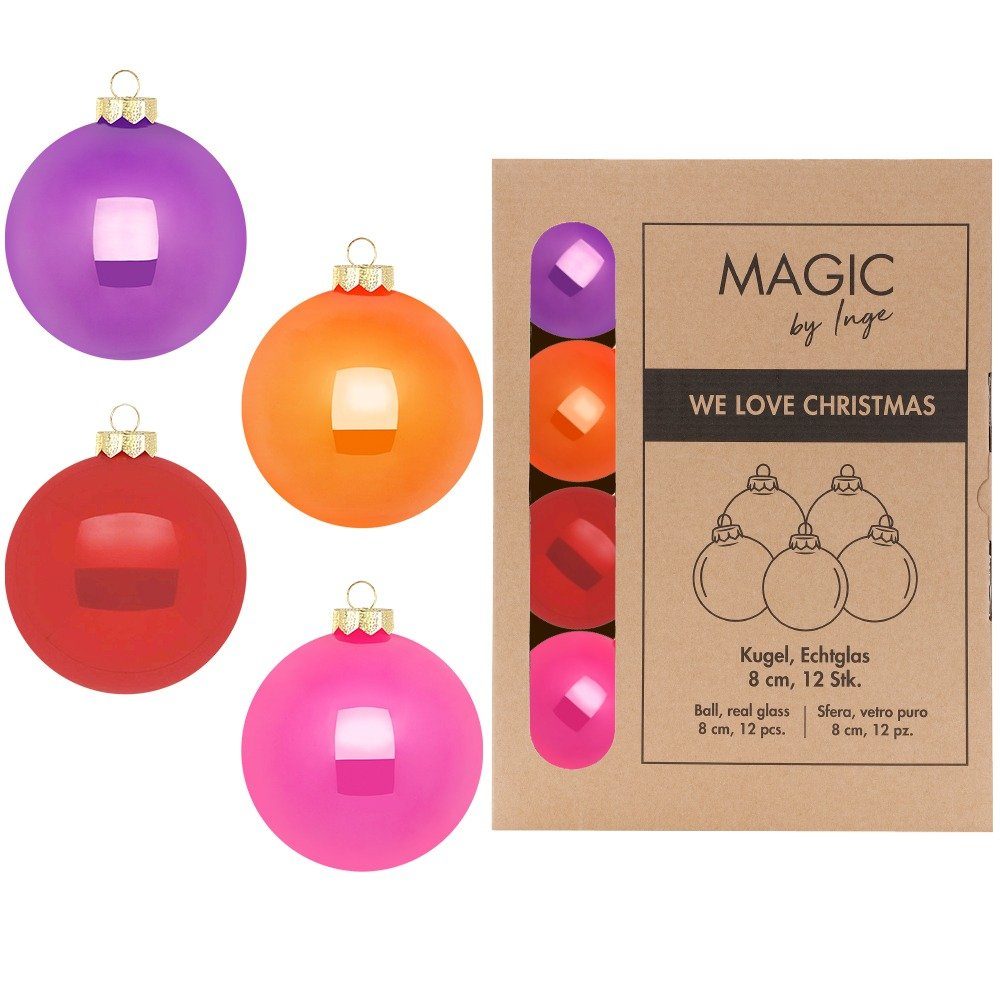 MAGIC by Inge Weihnachtsbaumkugel, Weihnachtskugeln Glas 8cm 12 Stück - Party Time