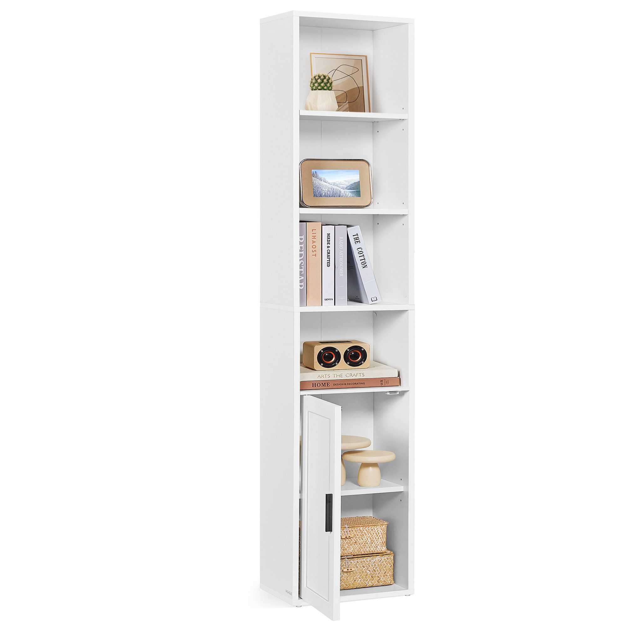 VASAGLE Bücherregal, 6-stöckiges hohes Regal, Standregal mit Tür und offenen Fächern