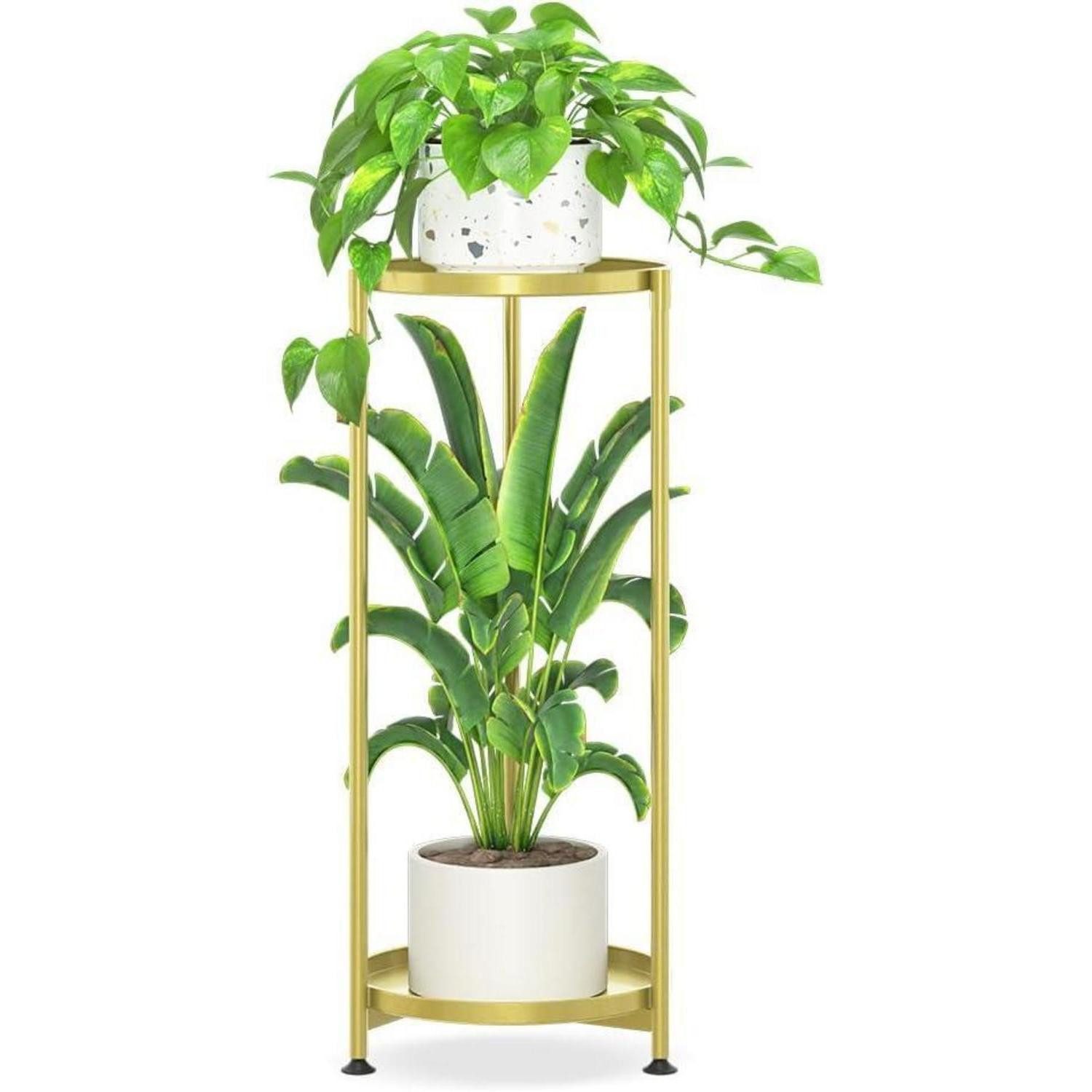 LuxusKollektion Blumenständer Eck Pflanzenständer Metall Terrasse Veranda 2 Ebenen goldfarben