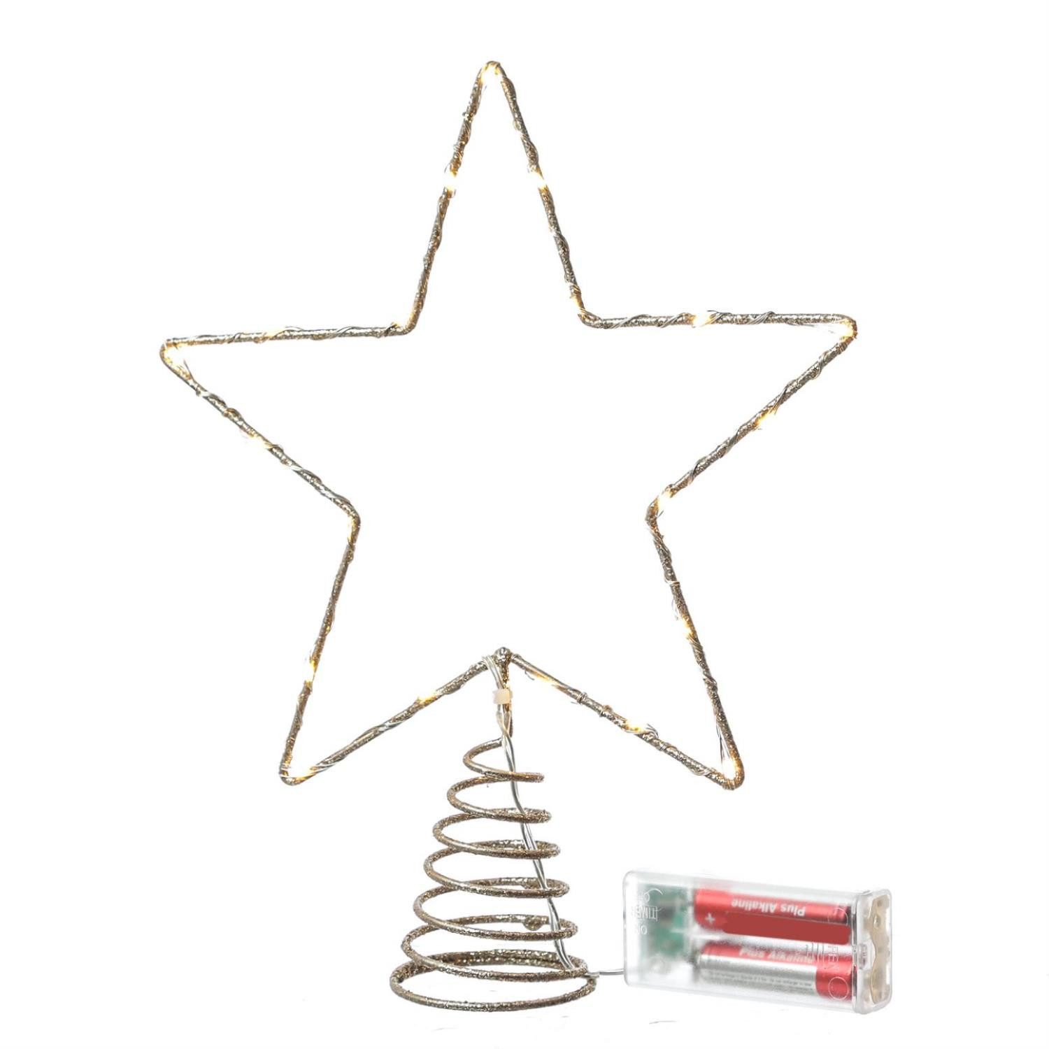 MARELIDA Christbaumspitze LED Weihnachtsbaumspitze Stern mit Glitzer beleuchtet 27cm Timer gold