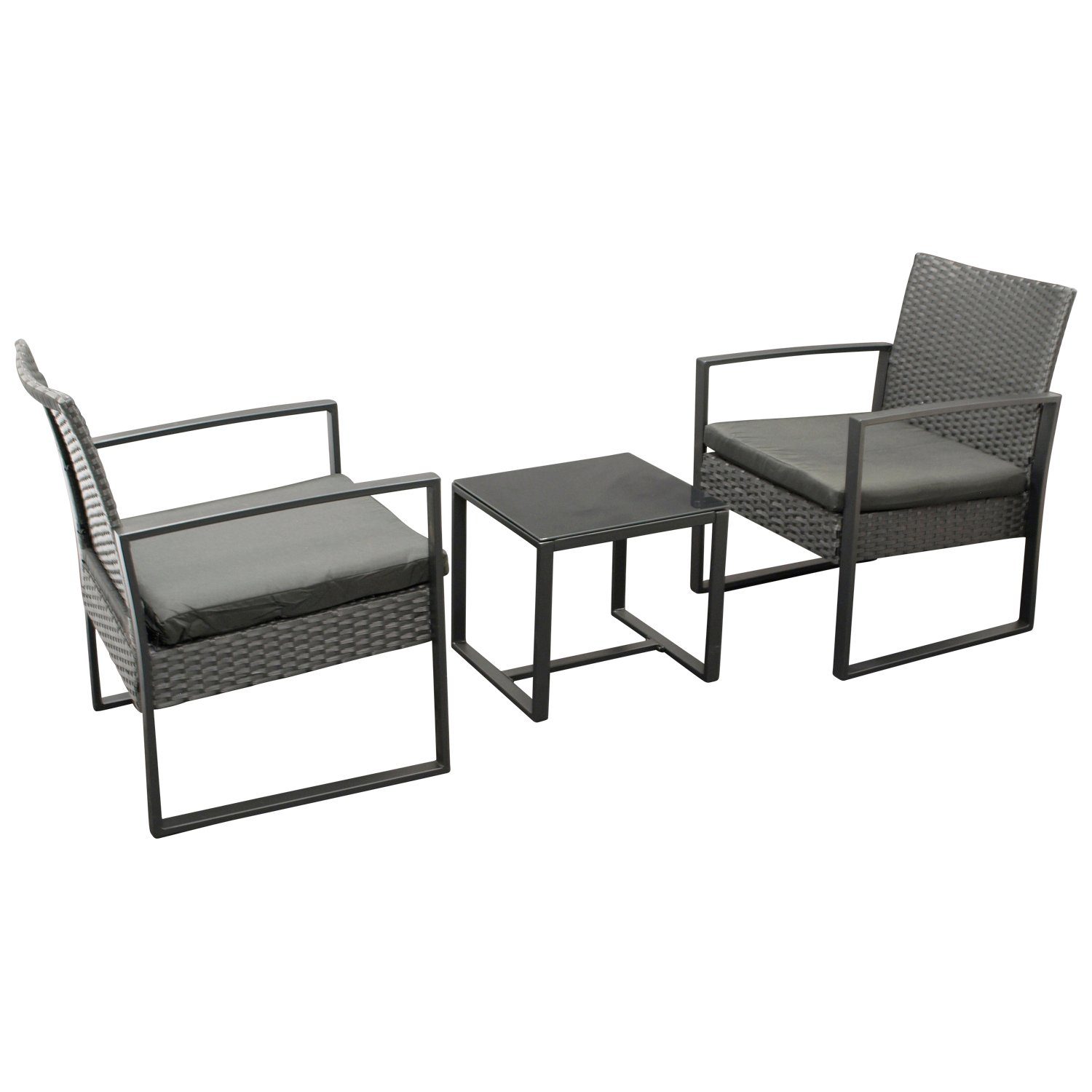 DEGAMO Gartenlounge-Set MALTA, (3-tlg), (2x Loungesessel, 1x Tisch), Metall + Polyrattan schwarz, mit Polstern