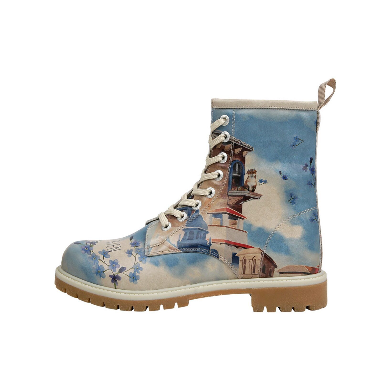 DOGO Blau-Beige Damen Boots Vegan Schnürboots