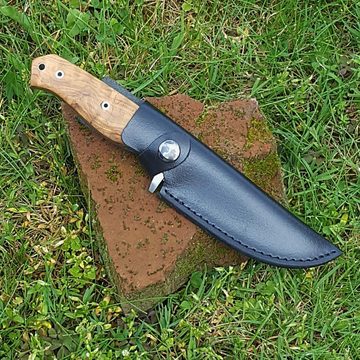 Haller Messer Survival Knife Outdoormesser Olivenholzzgriff Lederscheide, rostfrei
