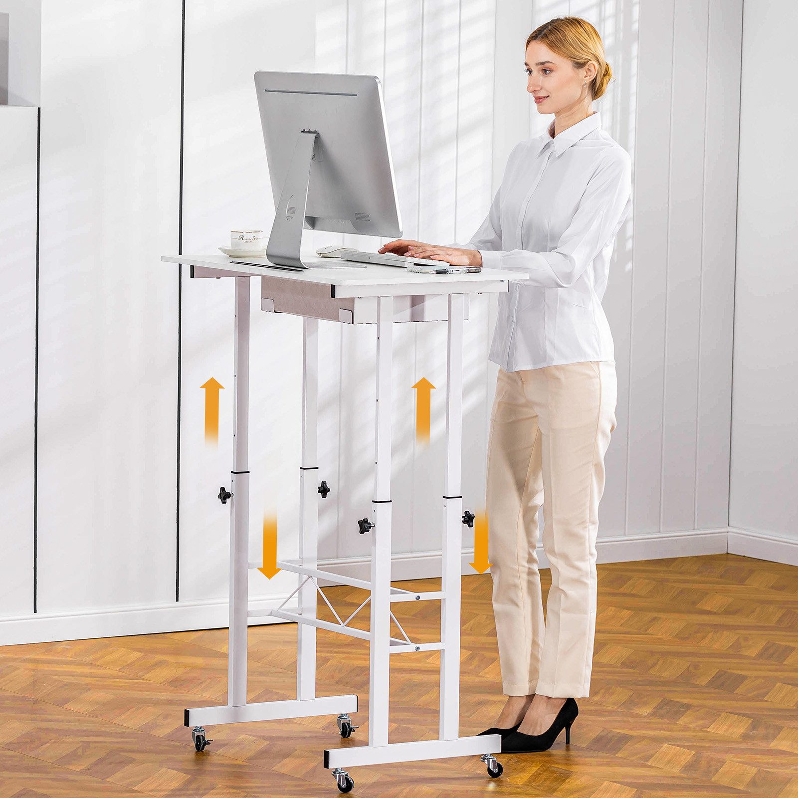 GTPLAYER Eckschreibtisch Höhenverstellbarer Schreibtisch, Computertisch Laptoptisch, mit Schubladen,Tisch höhenverstellbar 80 * 50*(73-115) cm – Bild 5 von 5