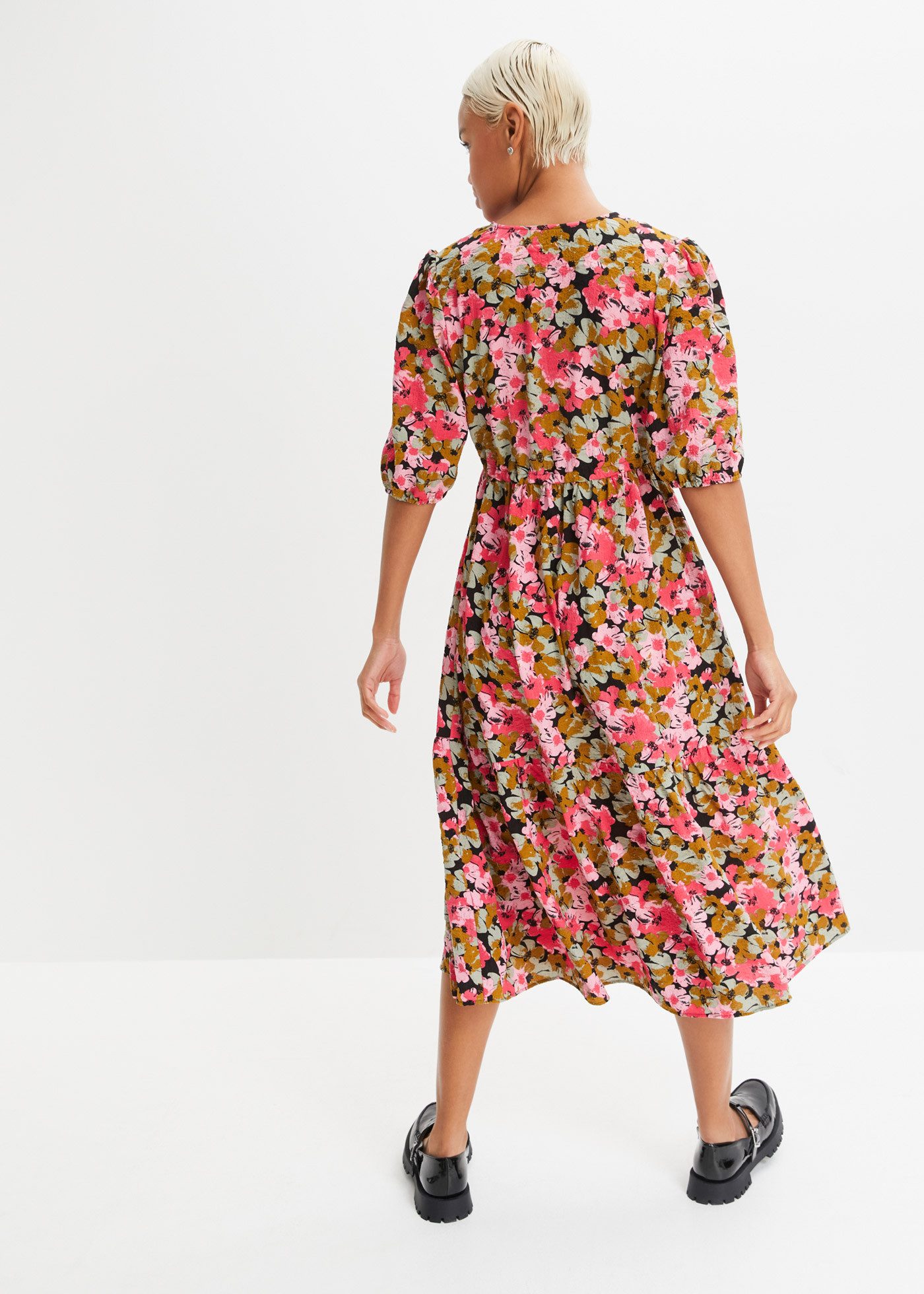 bonprix Midikleid für Casualmode, aus Viskose und Polyamid, A-Linie, mit ku günstig online kaufen