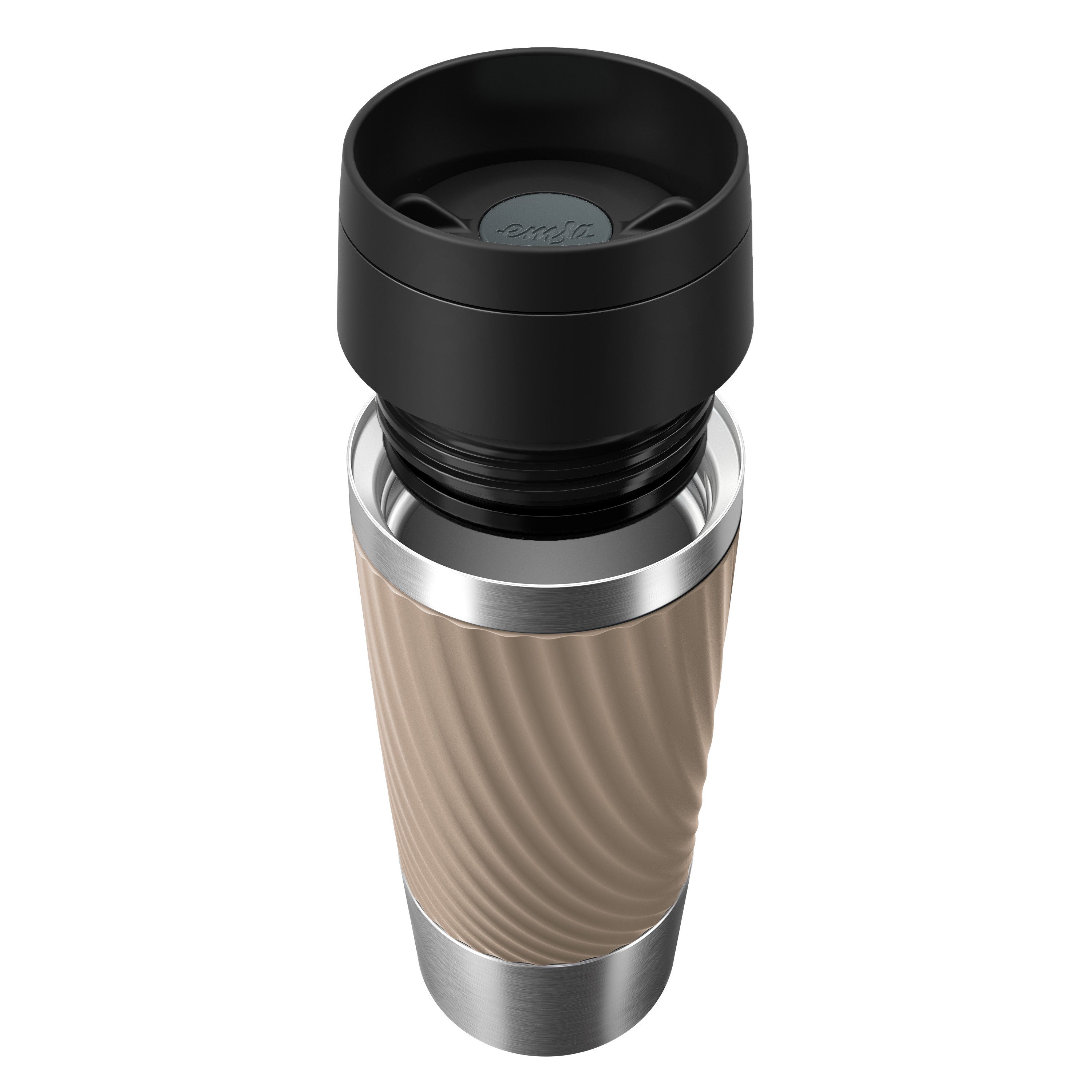 Emsa Thermobecher Travel Mug Classic Twist, 1-tlg., Edelstahl, Kunststoff, Silikon, 0,36 Liter, Comfort-Schraubverschluss, Quick-Press, auslaufsicher