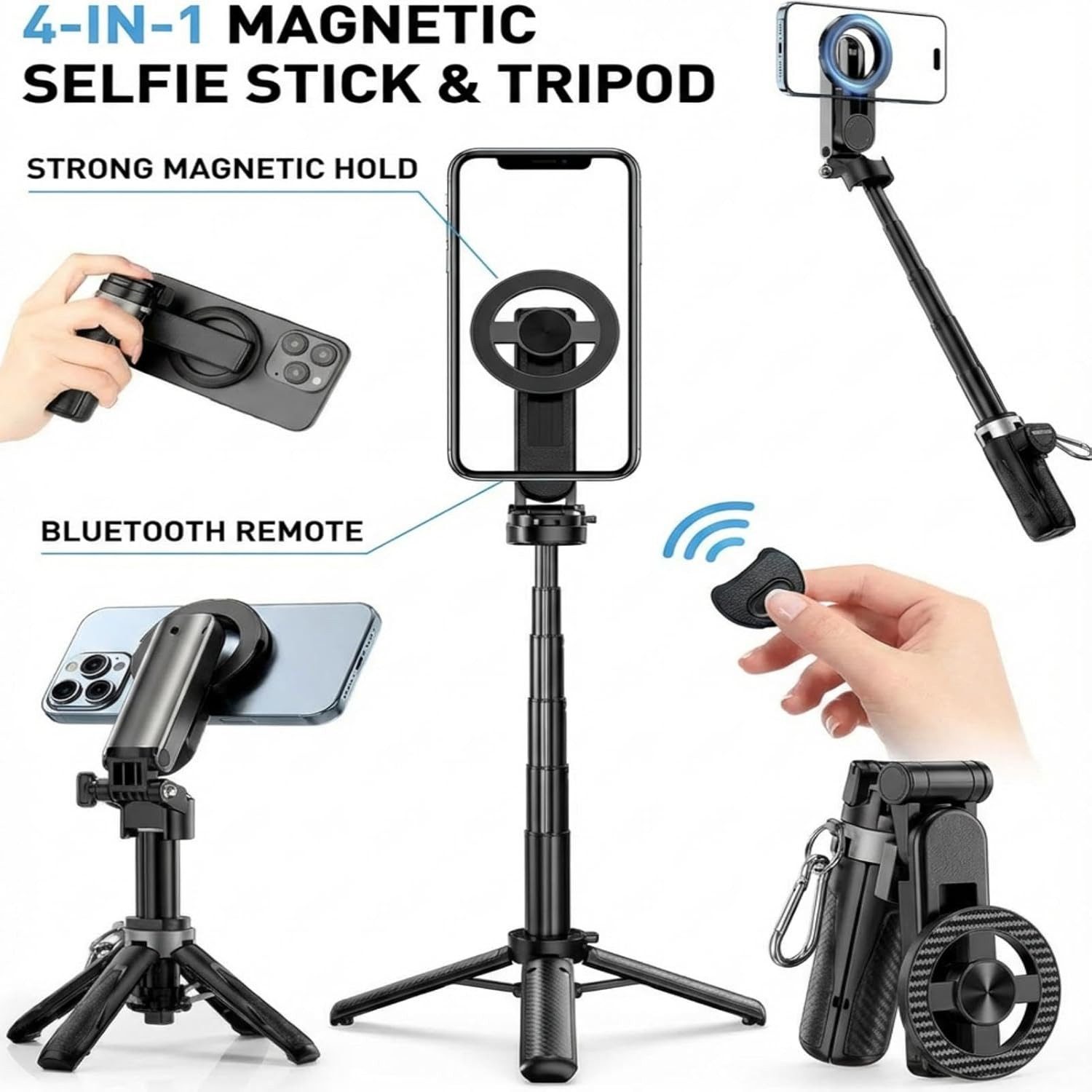 FELIXLEO Selfie-Stick Magnetisches Selfie Stativ 4-in-1 Bluetooth Fernbedienung Schwarz – Bild 5 von 5