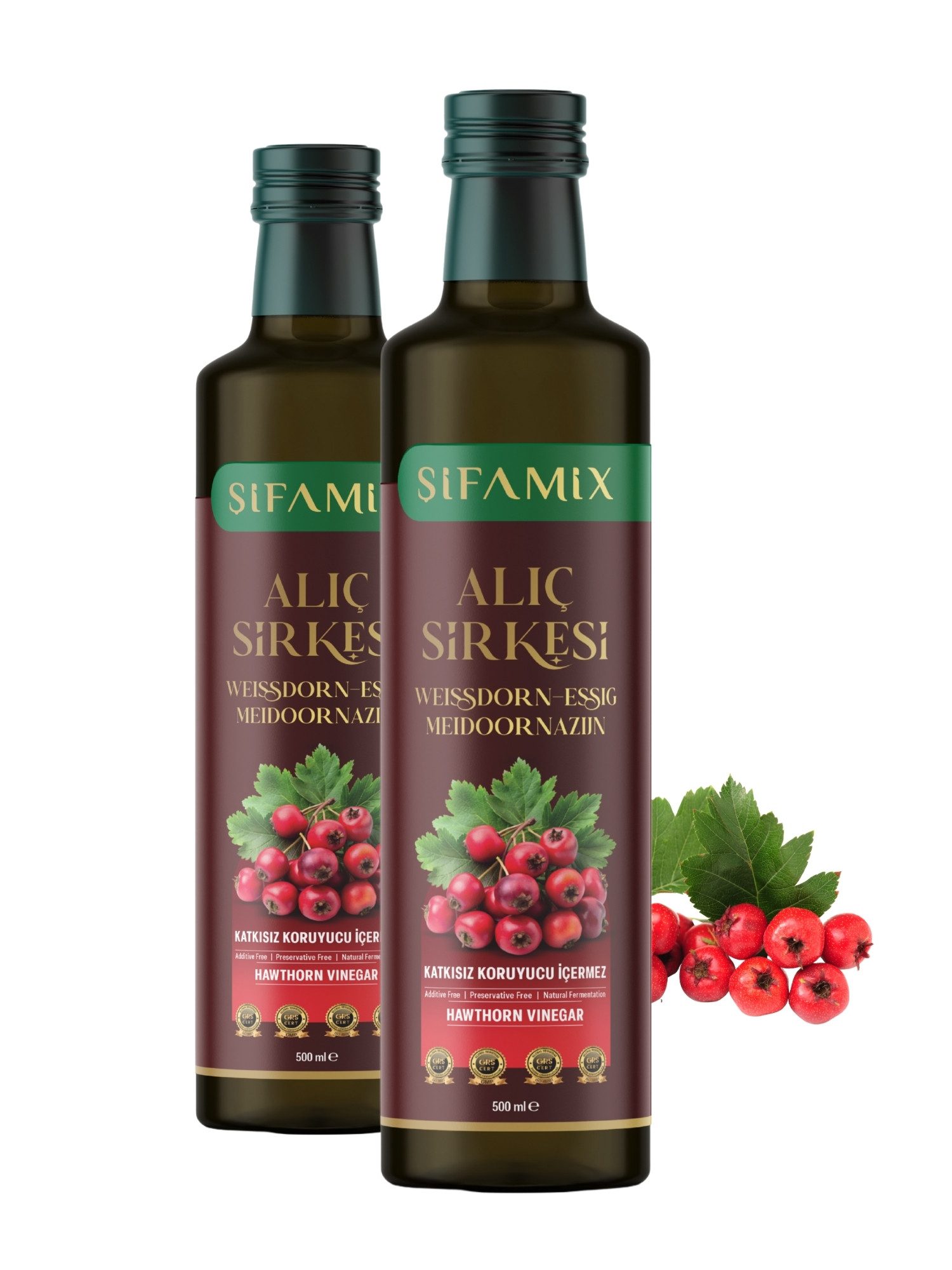ADELSHOP Essig Sifamix Weißdorn-Essig - Traditionell Fermentiert & Naturrein, 500 ml, Naturtrüb, mit Essigmutter, ohne Zuckerzusatz