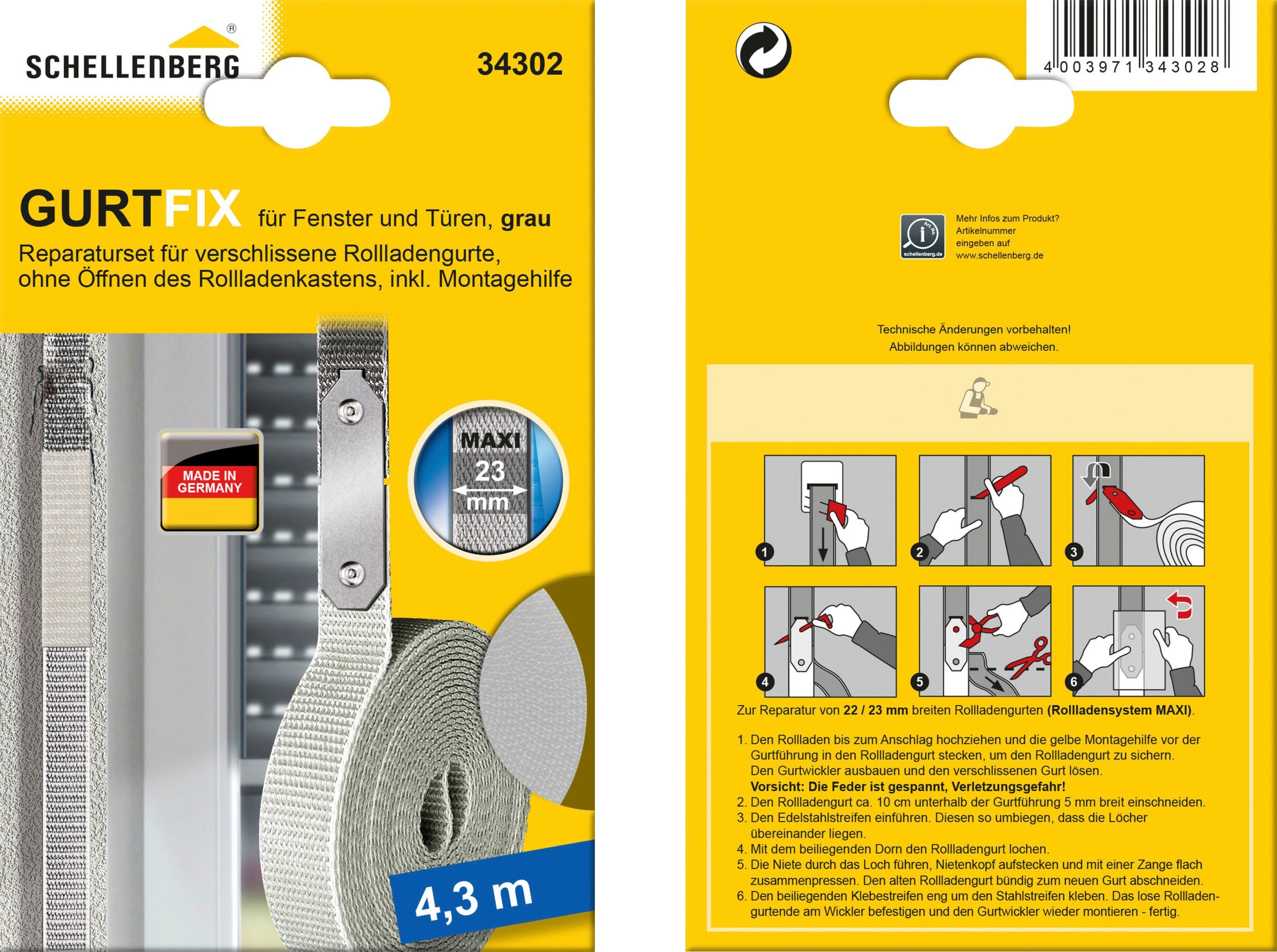 SCHELLENBERG Reparatur-Set GURTFIX Maxi, 1-St., für alte oder verschlissene Gurtbänder, 23 mm, grau