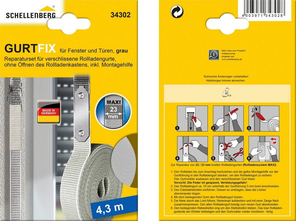 SCHELLENBERG Reparatur-Set GURTFIX Maxi, 1-St., für alte oder verschlissene  Gurtbänder, 23 mm, grau