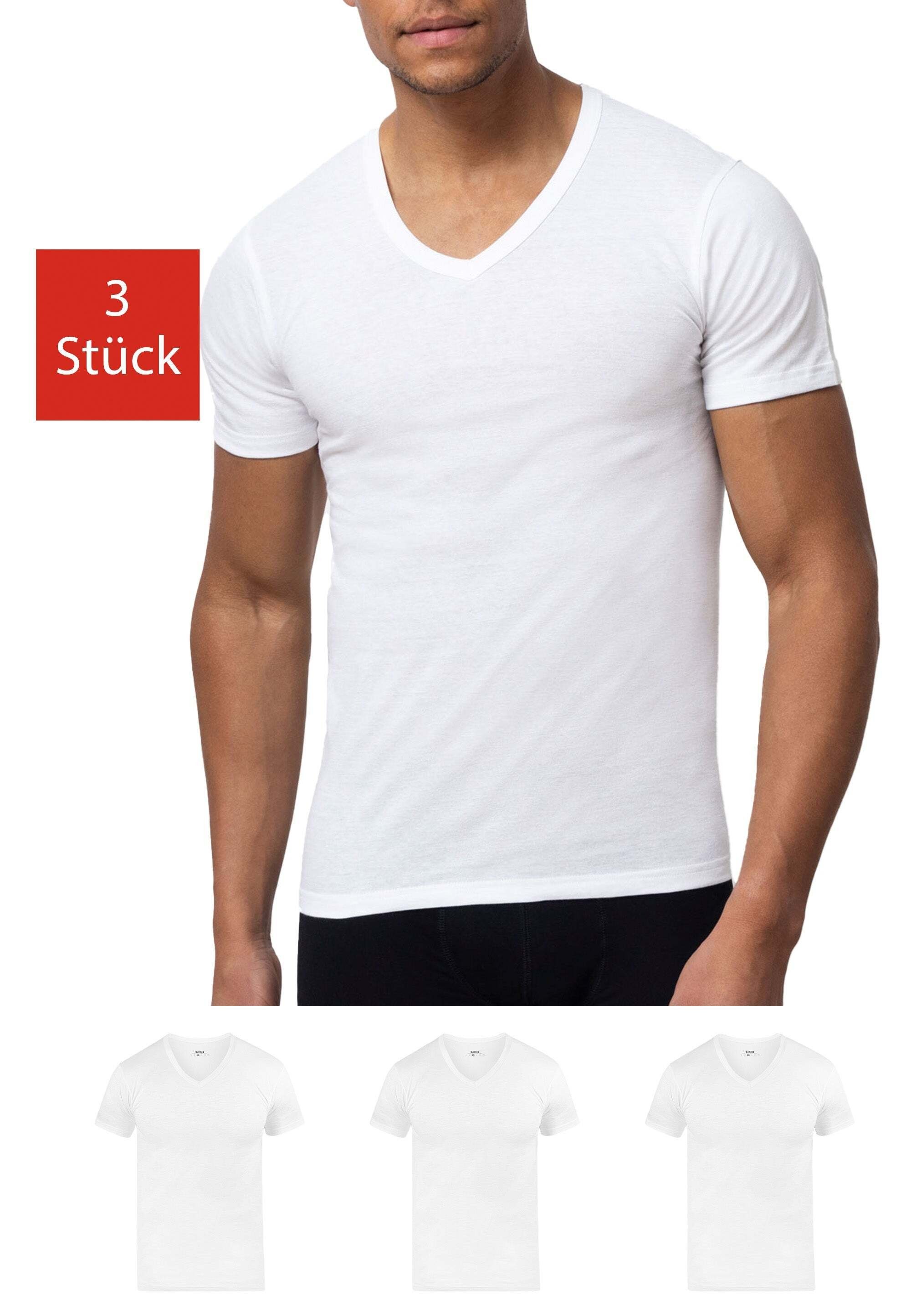 SNOCKS Unterziehshirt T Shirt mit V-Ausschnitt Unterhemden Herren (3 Stück, 3-St) aus Bio-Baumwolle, extra lang geschnitten Weiß | Unterhemden