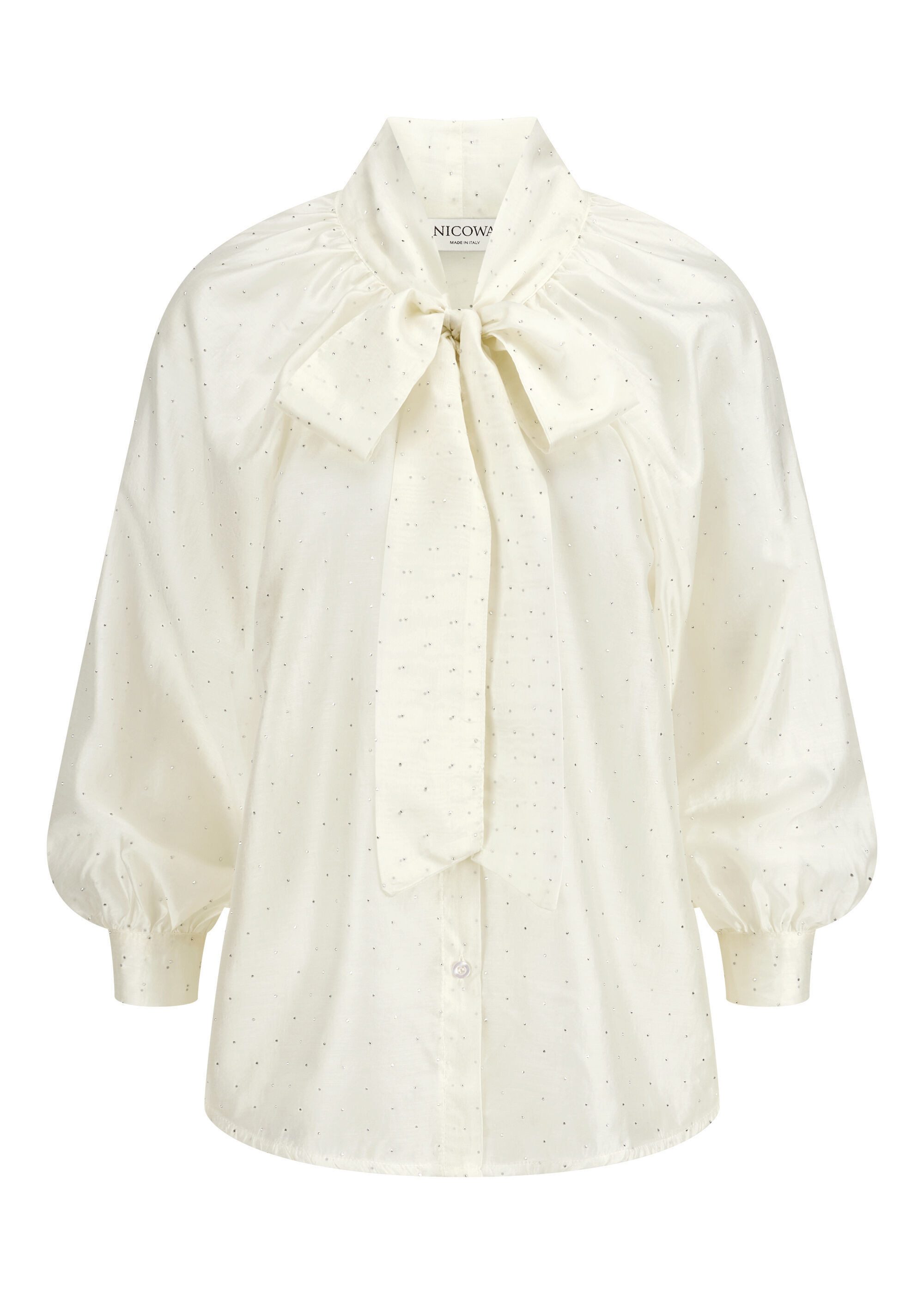 Nicowa Langarmbluse FESTAWI mit Schleifenbindung und Steinchen günstig online kaufen