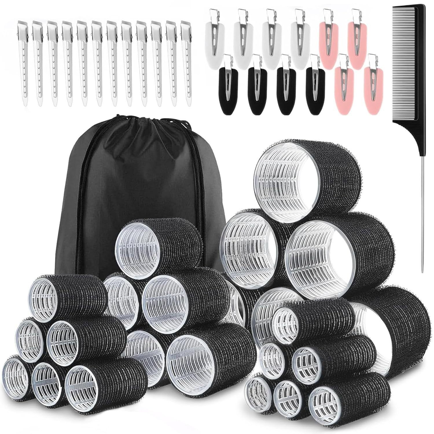 AFKSMILE Lockenwickler 50 Stück Lockenwickler Set, 4 Größen Haftwickler mit 24 Clips, 50 tlg., Lockenwickel Klett-Rollen, perfekt für Styling 60 45 36 25 mm