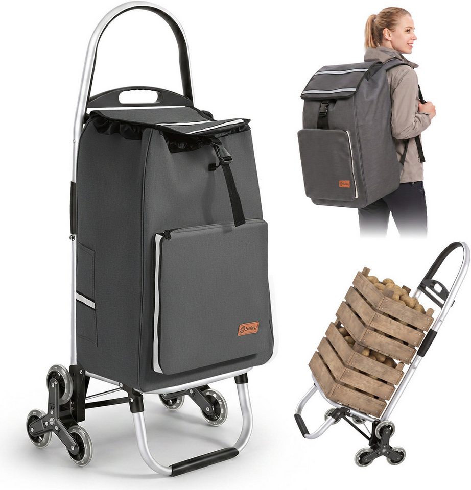 Sekey Einkaufstrolley Treppensteiger klappbar Einkaufswagen 4-in-1 Trolley mit Kühltasche, 60 l, 50L Abnehmbarer Rucksack – flexibel und praktisch