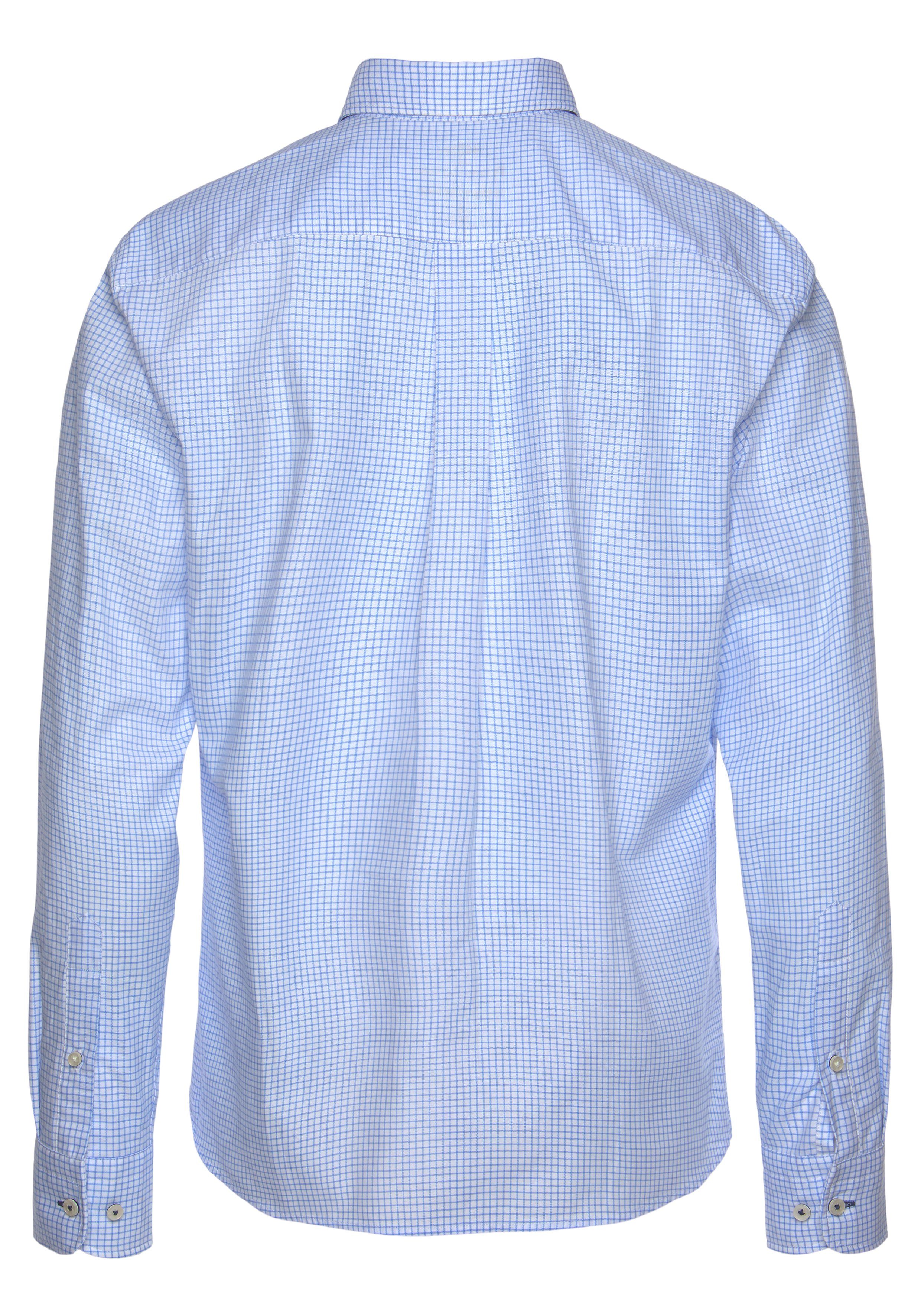 mit Langarmhemd FYNCH-HATTON hellblau-kariert Button-Down-Kragen