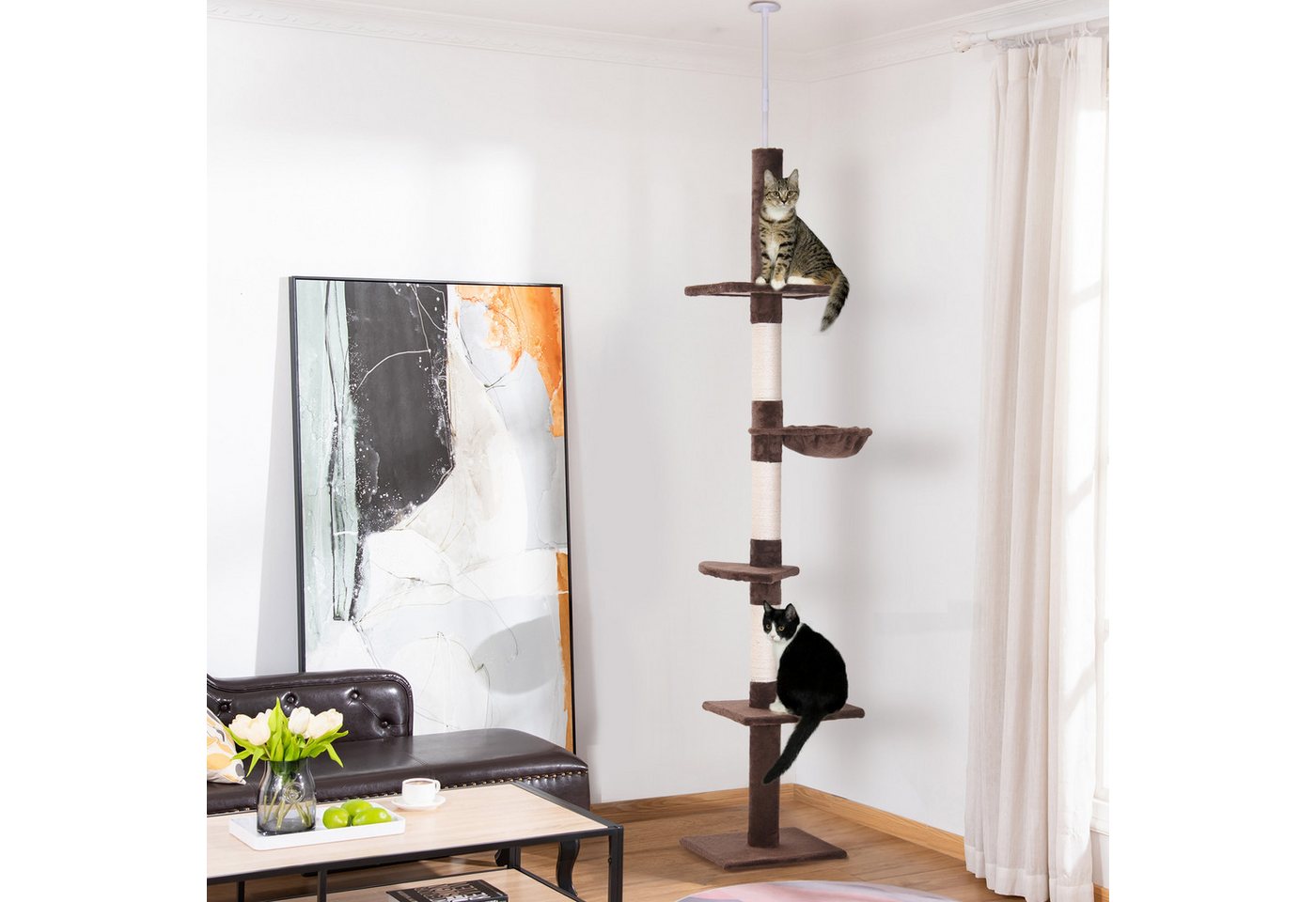Thumbnail - MC Star Kratzbaum Deckenhoch höhenverstellbar, stabiler Katzenbaum mit Sisalsäulen, Katzen Kletterbaum, Braun, 40 x 34 x...