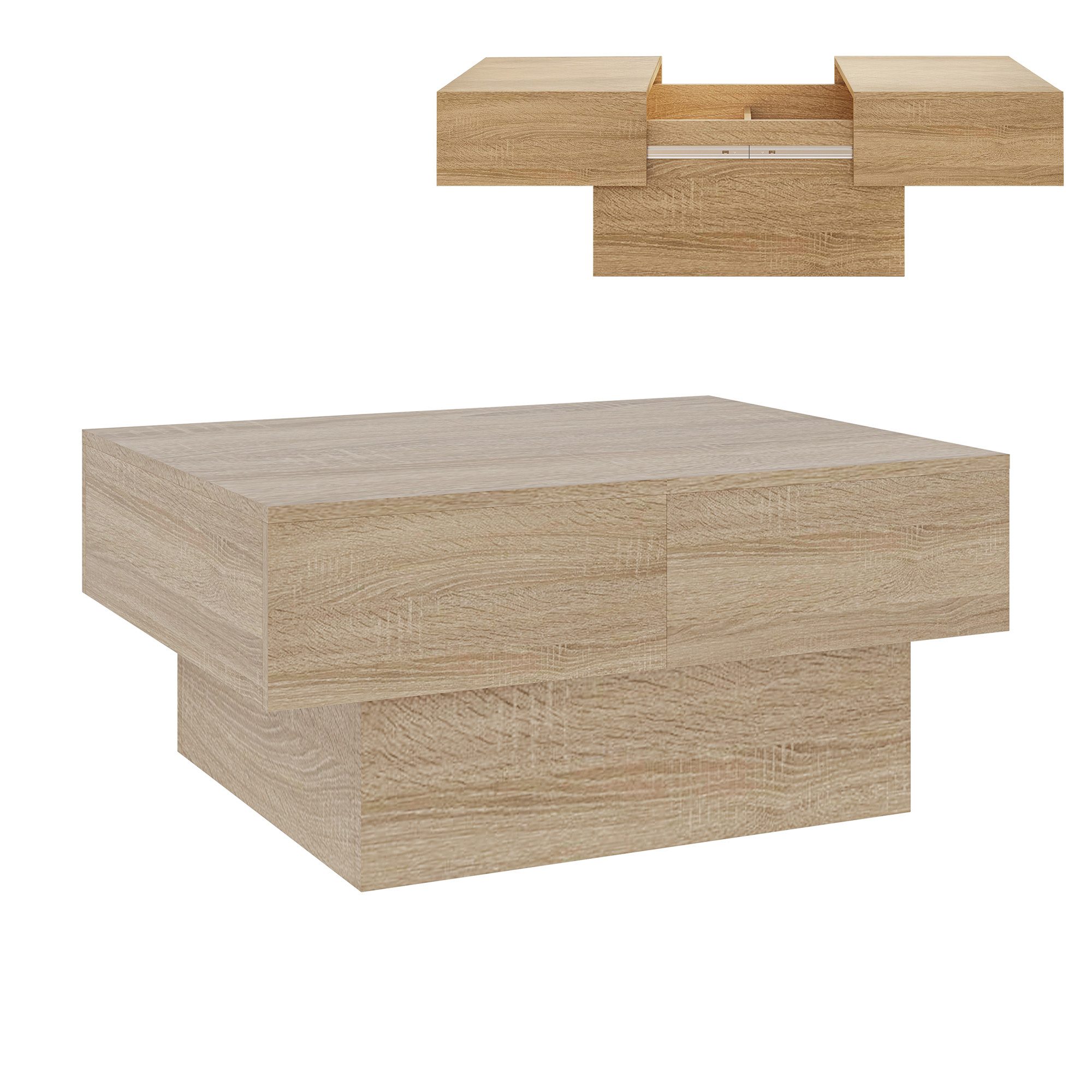 en.casa Couchtisch, ausziehbar »Lens« mit Stauraum 80x60x36 cm Eicheoptik