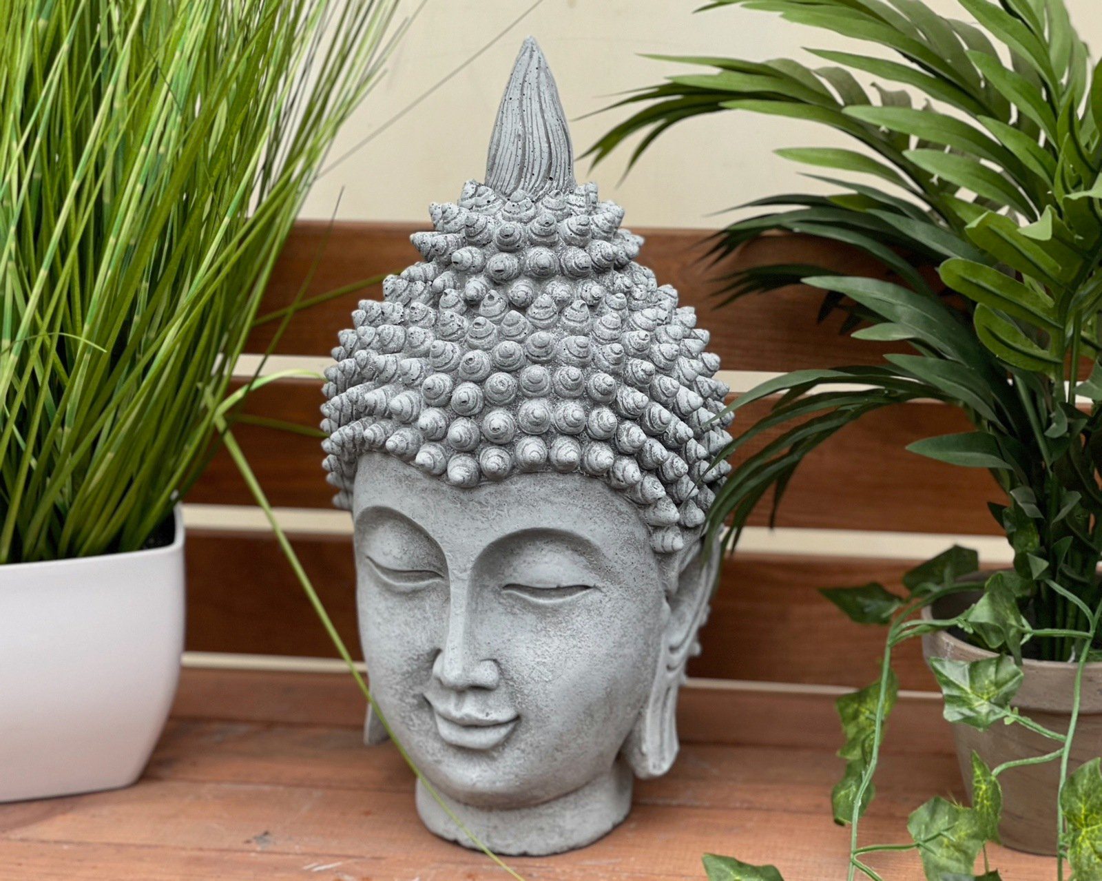 Steinfigur Kopf massiver Stone Shiva Style Steinguss frostfest Gartenfigur and