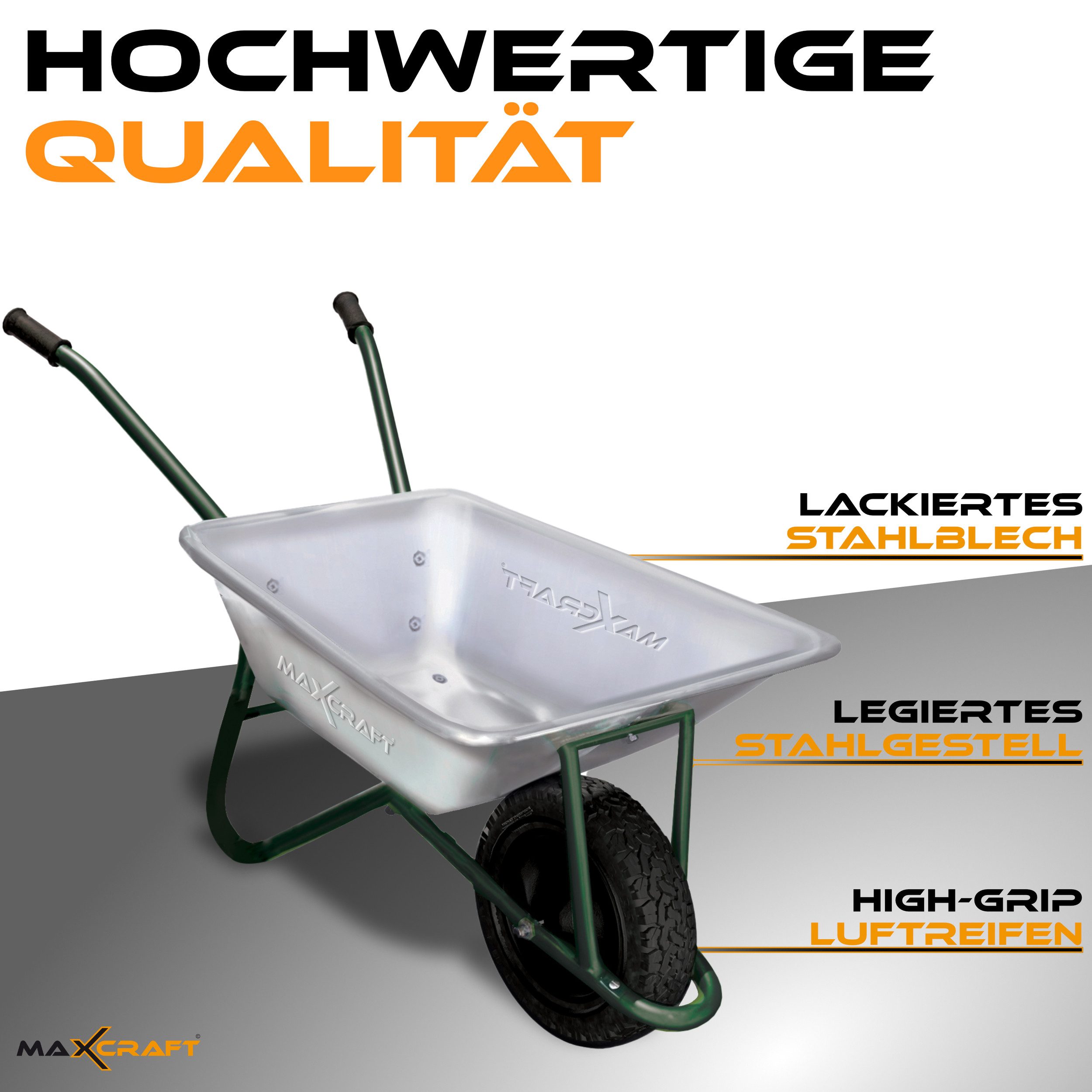 Thumbnail - MAXCRAFT Schubkarre Bauschubkarre Luftbereifung 250 kg 100 L in Grün