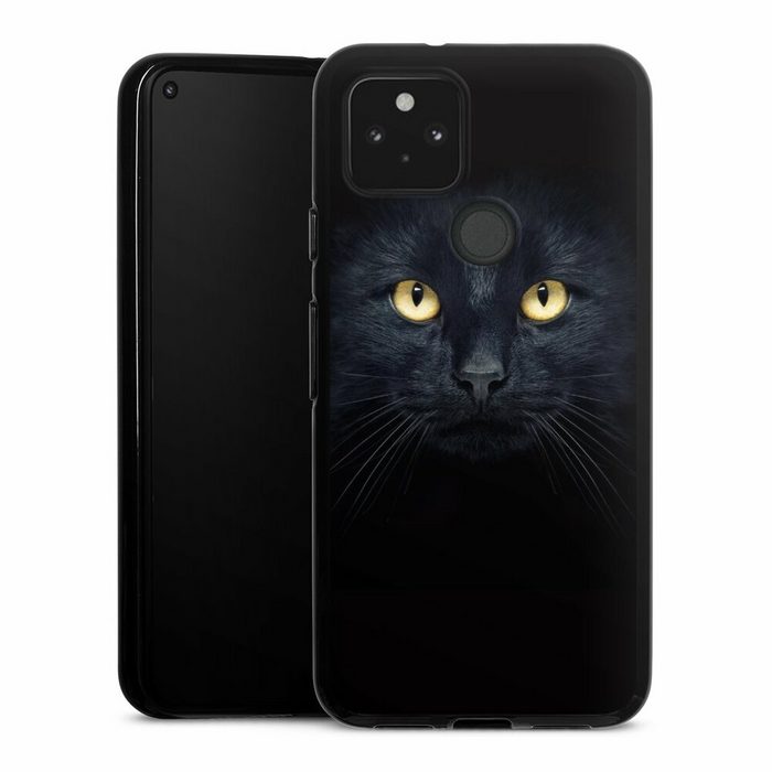 DeinDesign Handyhülle Katze Auge schwarz Tom Cat Google Pixel 5 Silikon Hülle Bumper Case Handy Schutzhülle