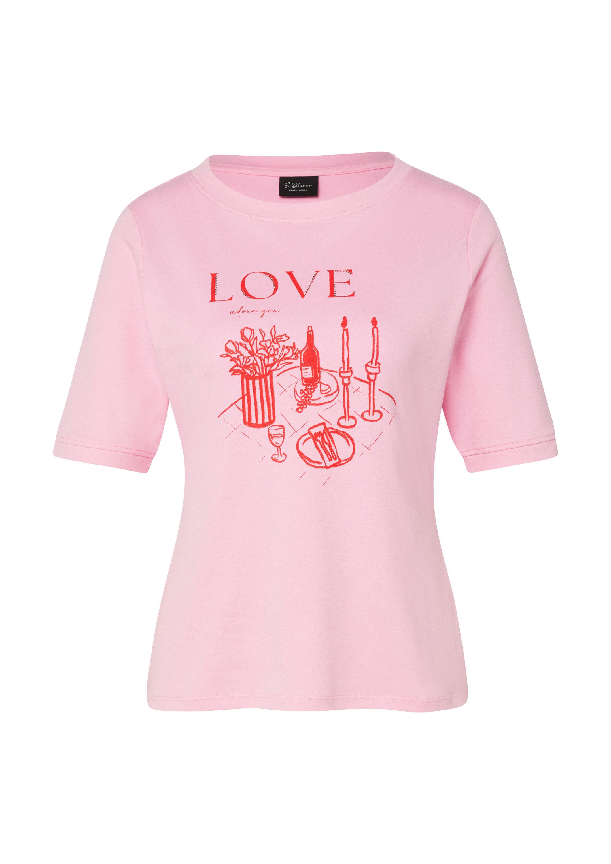 s.Oliver Kurzarmshirt T-Shirt T-Shirt mit Schmucksteinen und Frontprint günstig online kaufen