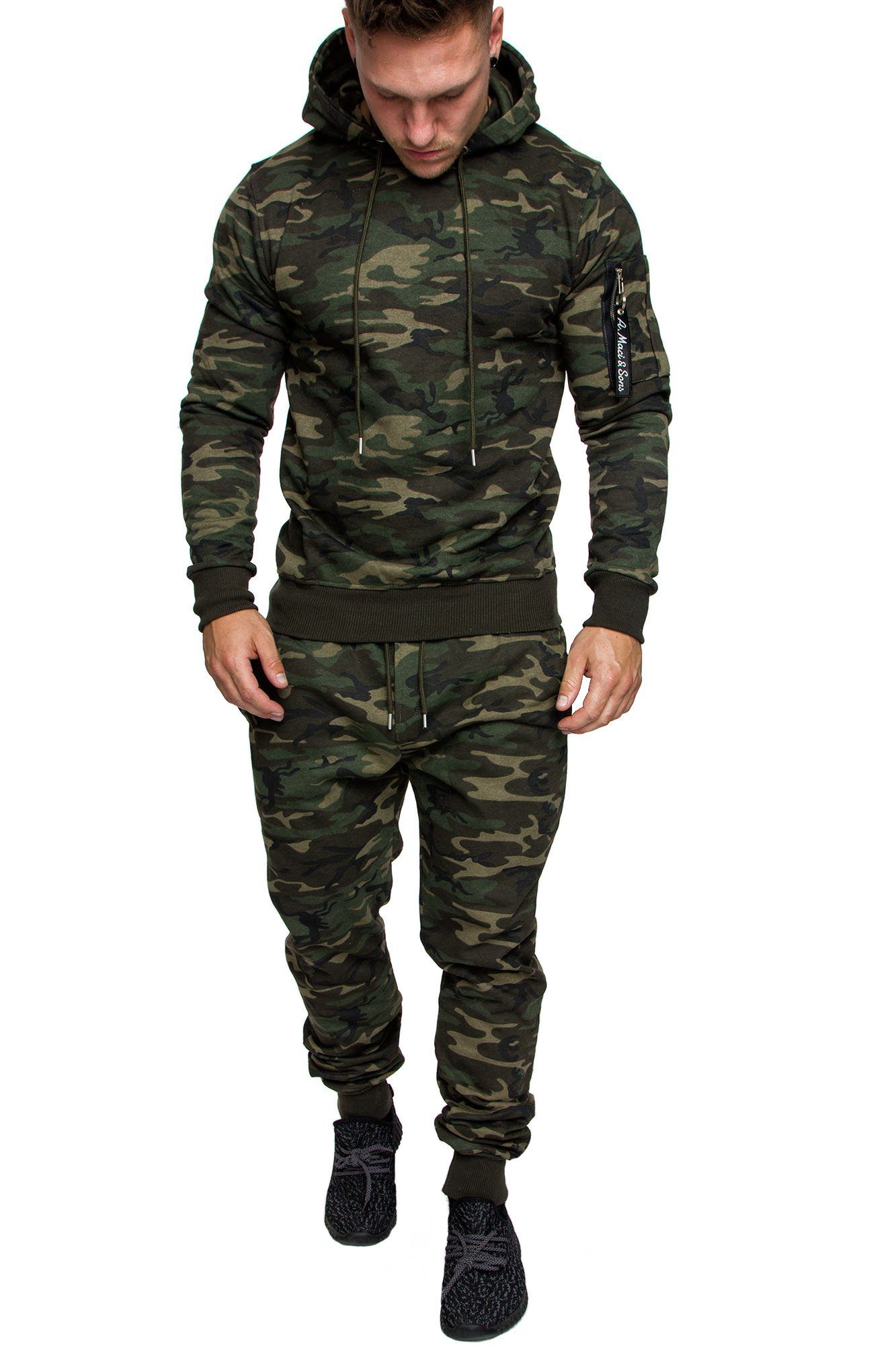 Herren Camouflage TOLEDO, Sportanzug Stil Jogginganzug Sporthose Trainingsanzug Cargo Hoodie Amaci&Sons Khaki