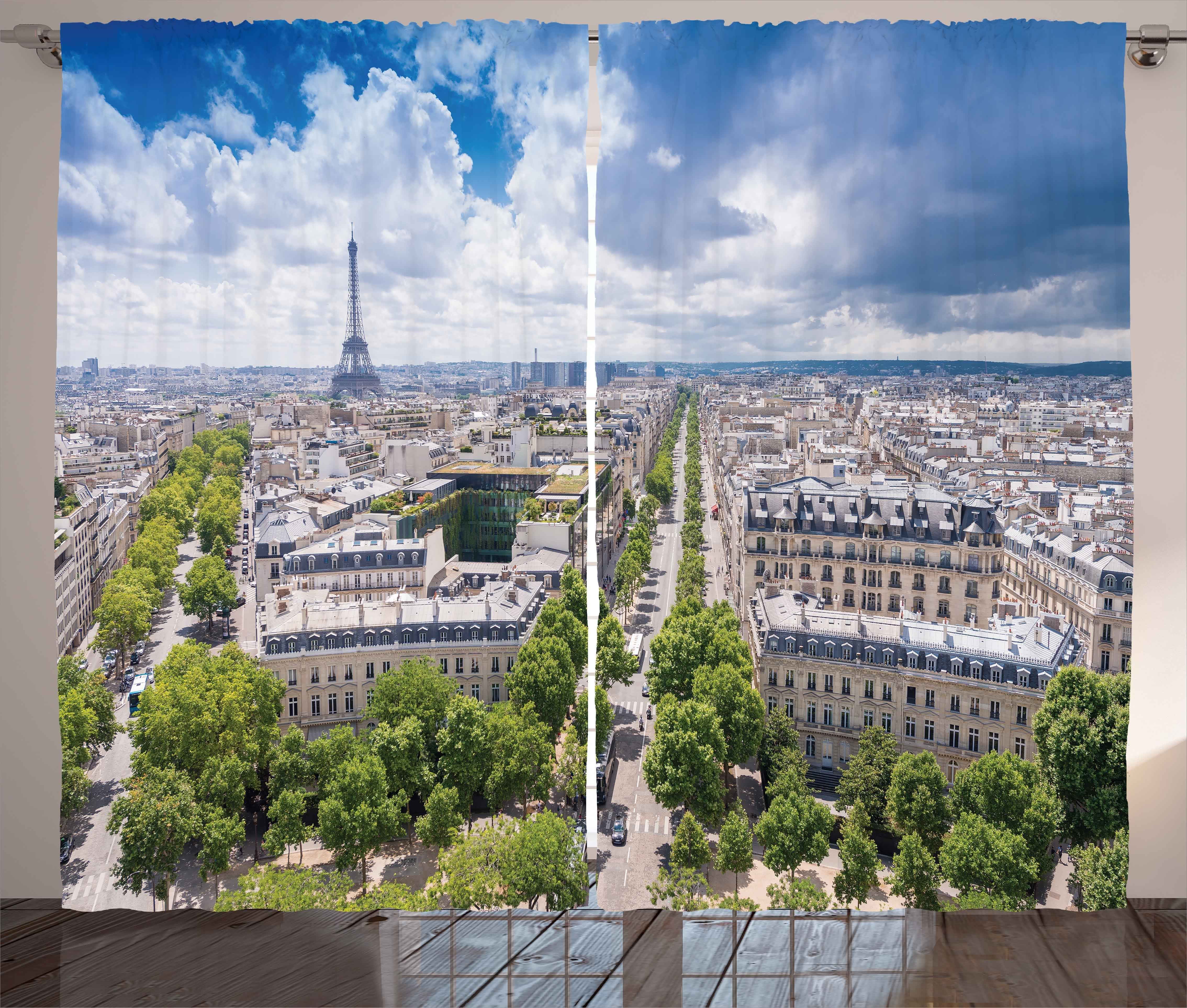 mit Vorhang Abakuhaus, Schlaufen Haken, Gardine Schlafzimmer Eiffelturm Kräuselband und Paris Luftaufnahme