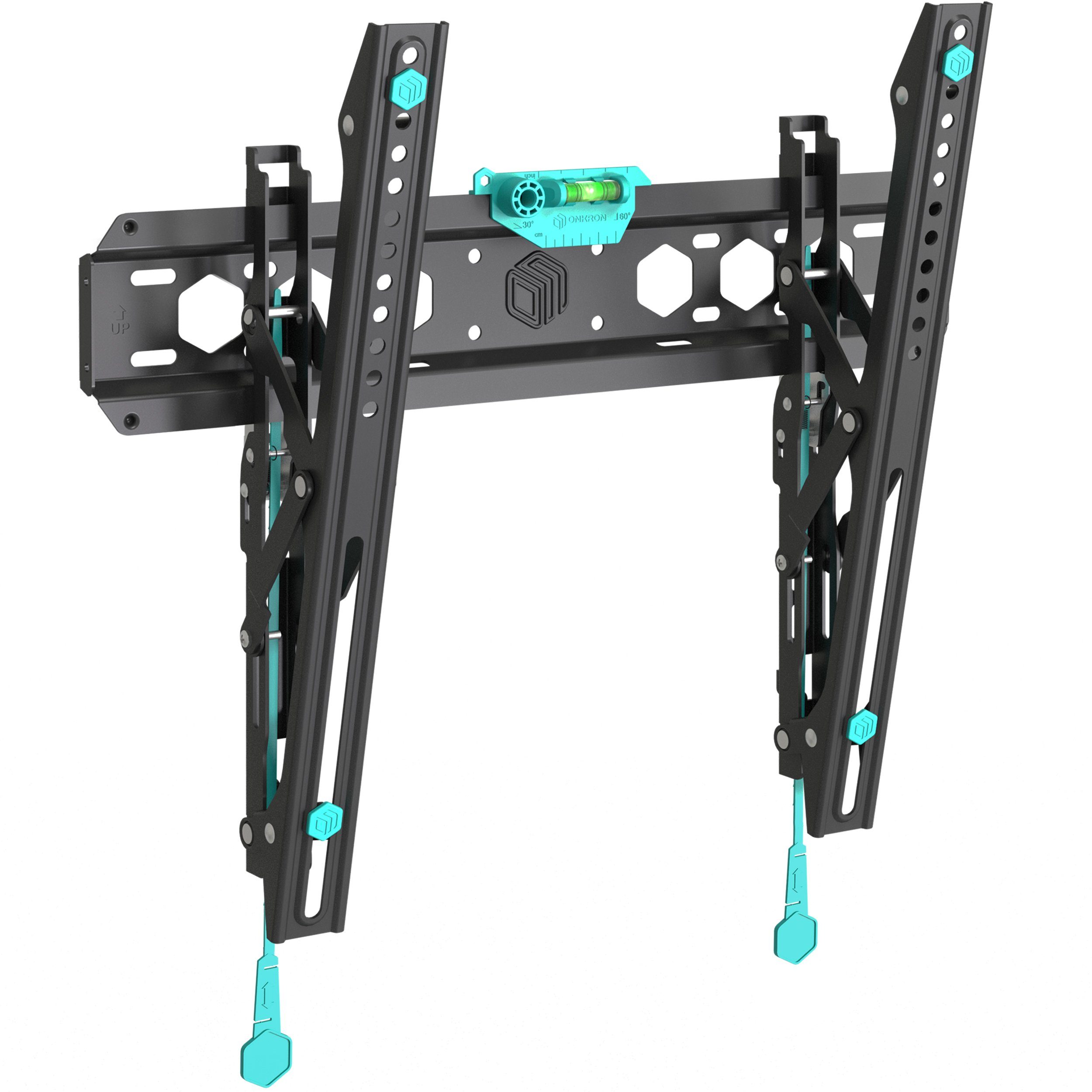ONKRON TV-Wandhalterung 32-70 Zoll, bis 60 kg, VESA 75x75-400x400, TM5-B, (bis 70 Zoll, neigbar, dünn, flach, Click’n’Pull-System, Wasserwaage)