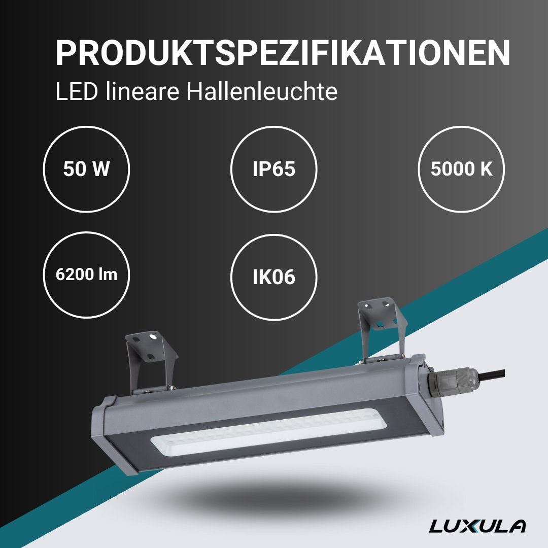LED (5000K), fest Hallenleuchte Deckenleuchte Neutralweiß integriert, IP65, LUXULA TÜV-geprüft Werkstattleuchte, LED