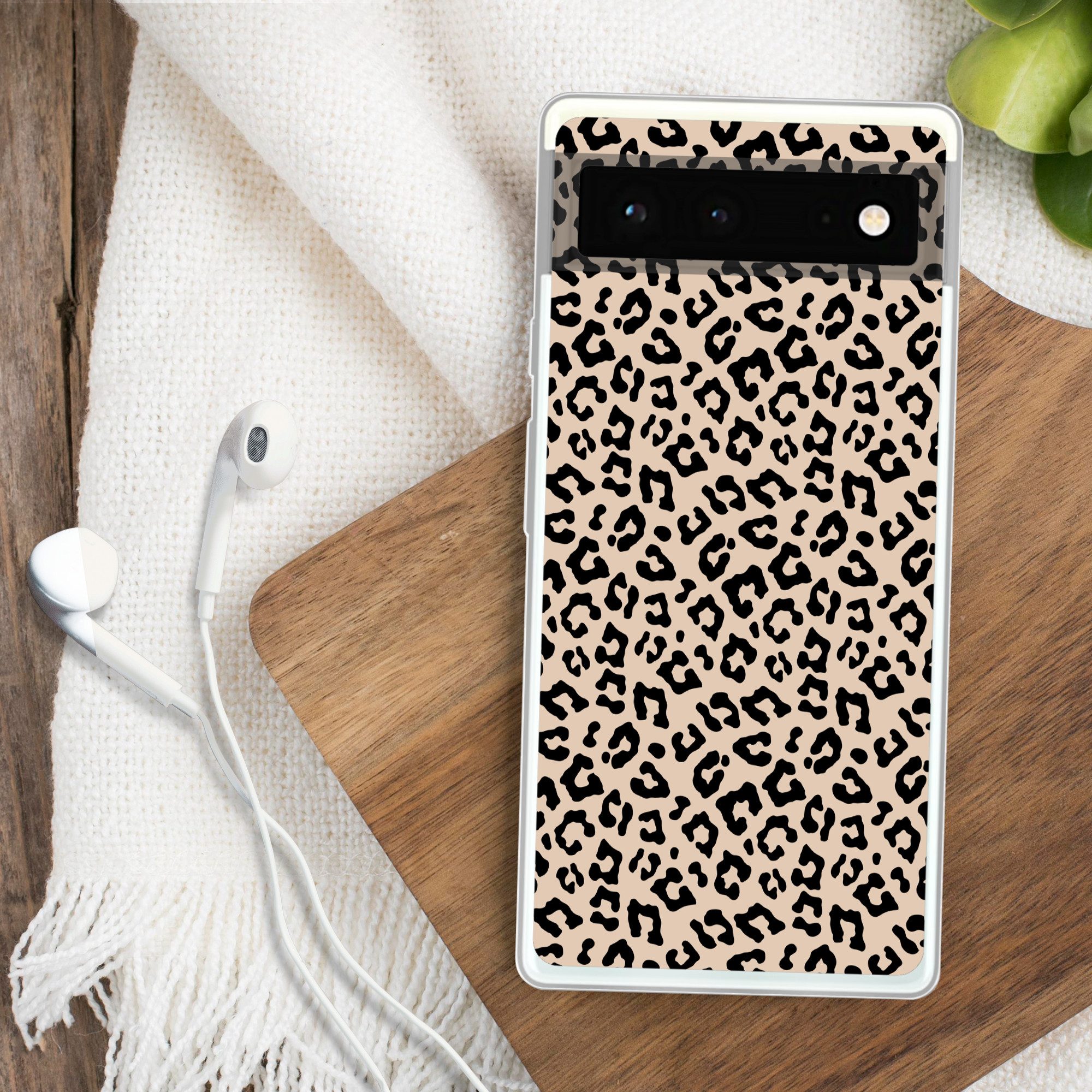 MuchoWow Handyhülle für Google Pixel 6 Pantherdruck - Schwarz - Braun - Tierdruck, Handy Case, Silikon, Bumper Case Dünn