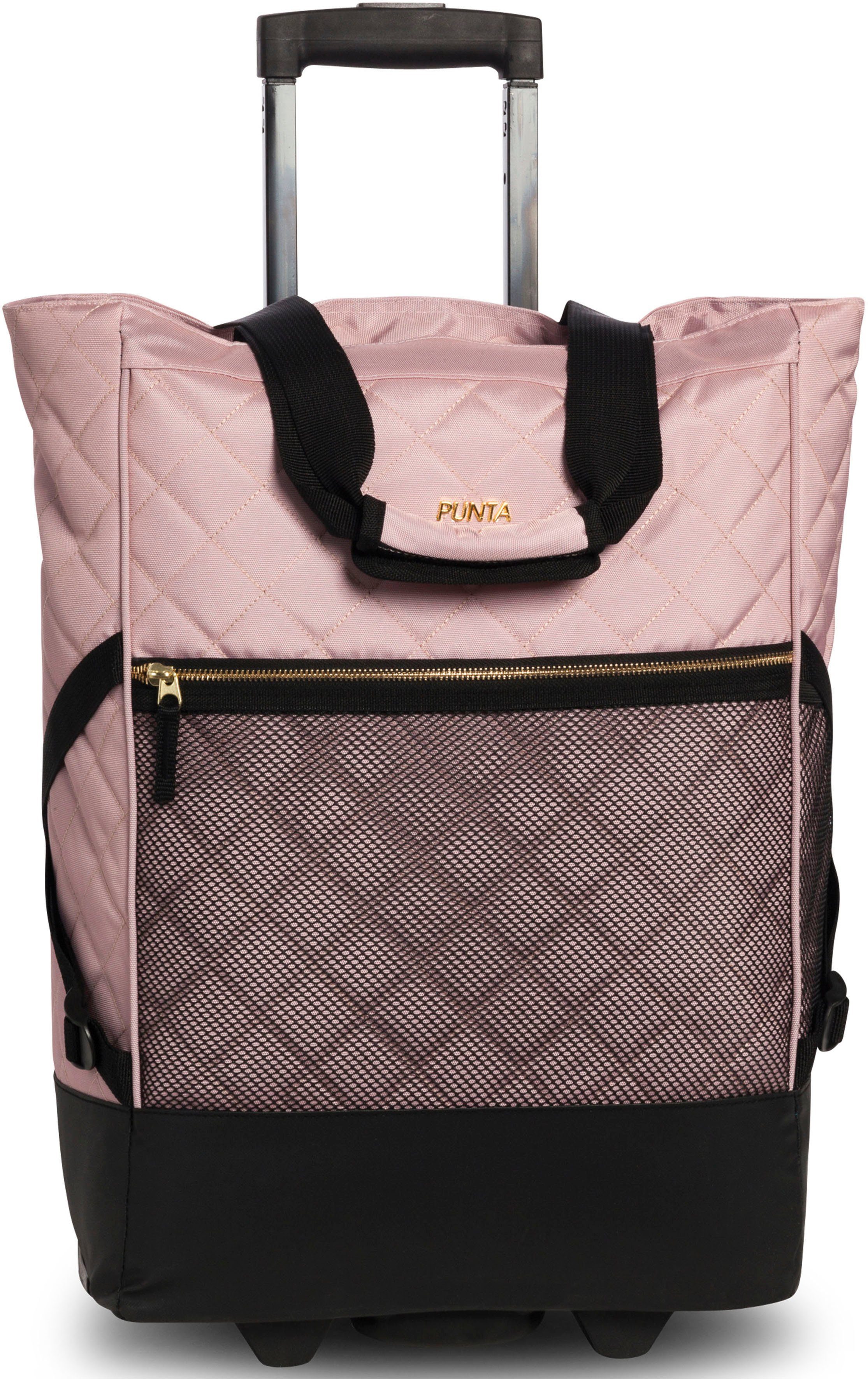 33 l, rosa Einkaufstrolley Punta-Wheel-Shopping-Roller, edler mit Golddetails abgestepter Look fabrizio® und Oberfläche