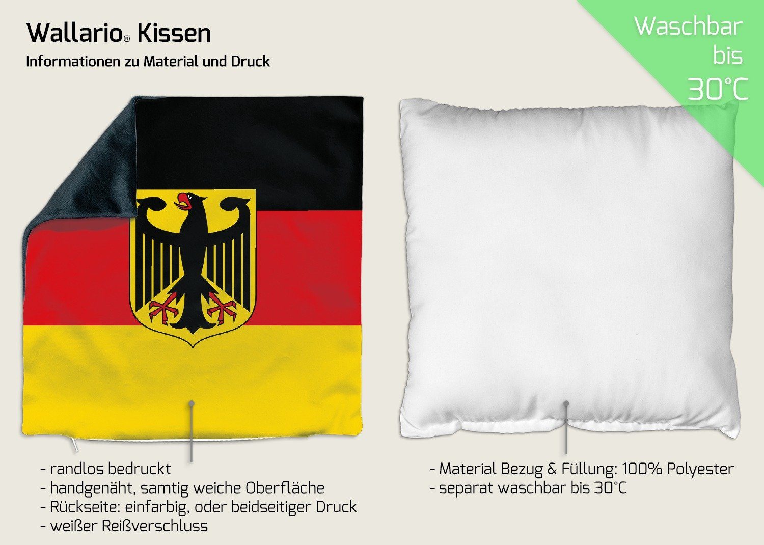Wappen, handgenäht Deutsche Flagge Wallario mit Dekokissen