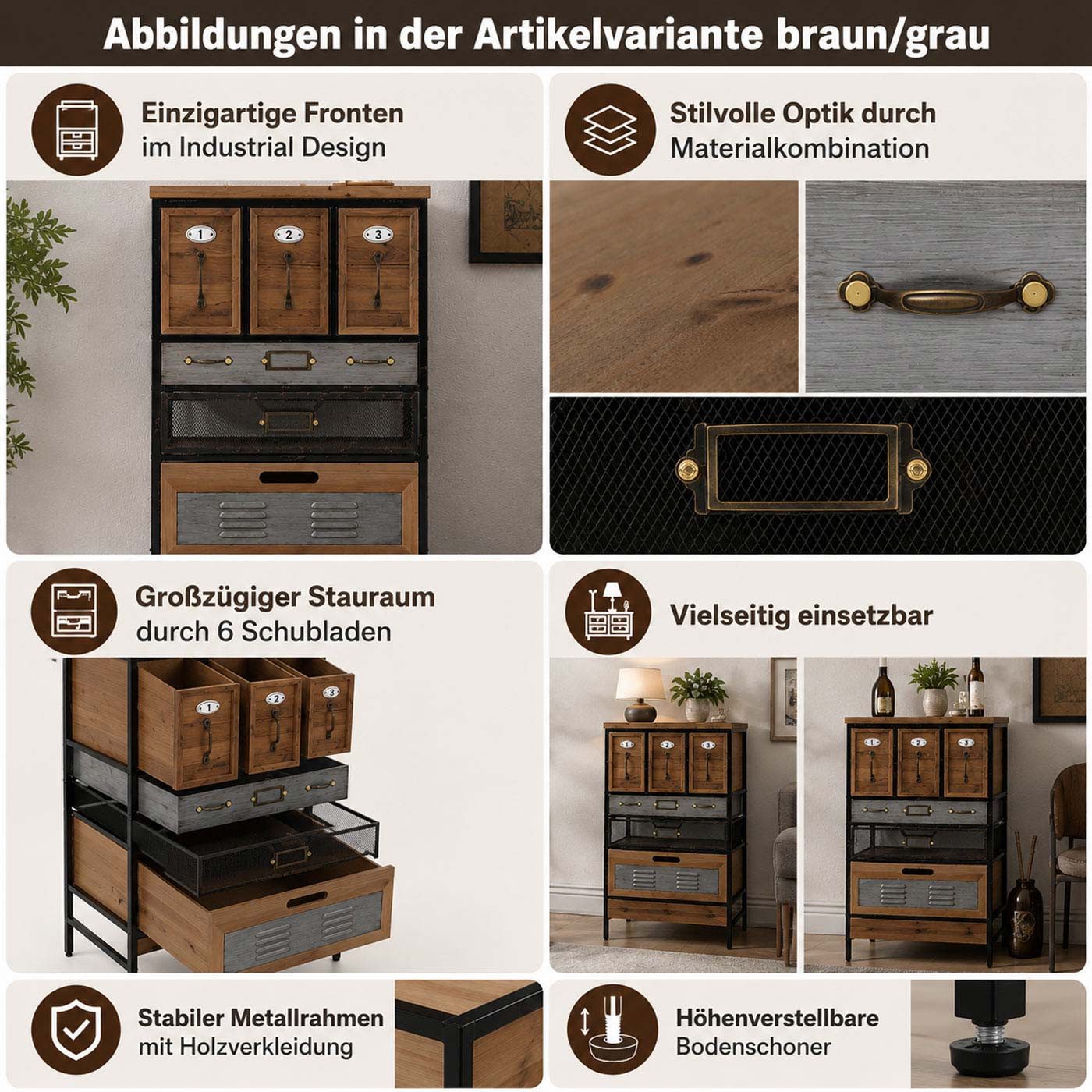 MCW Kommode MCW-Q77-6 (1 St), Großzügiger Stauraum durch 6 Schubladen