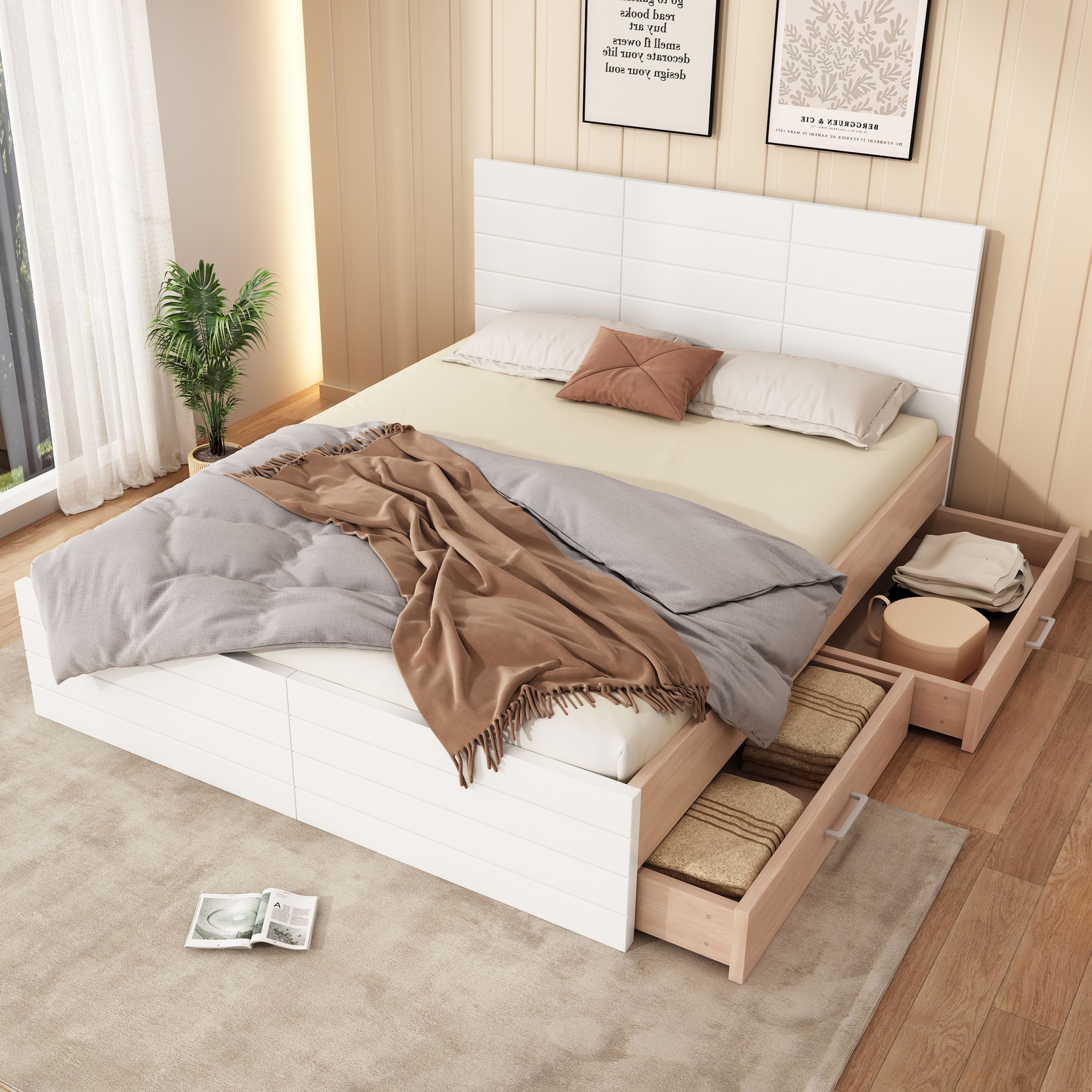 BlingBin Stauraumbett Doppelbett Holzbett (1-tlg., 140×200cm mit 2 Schublad günstig online kaufen