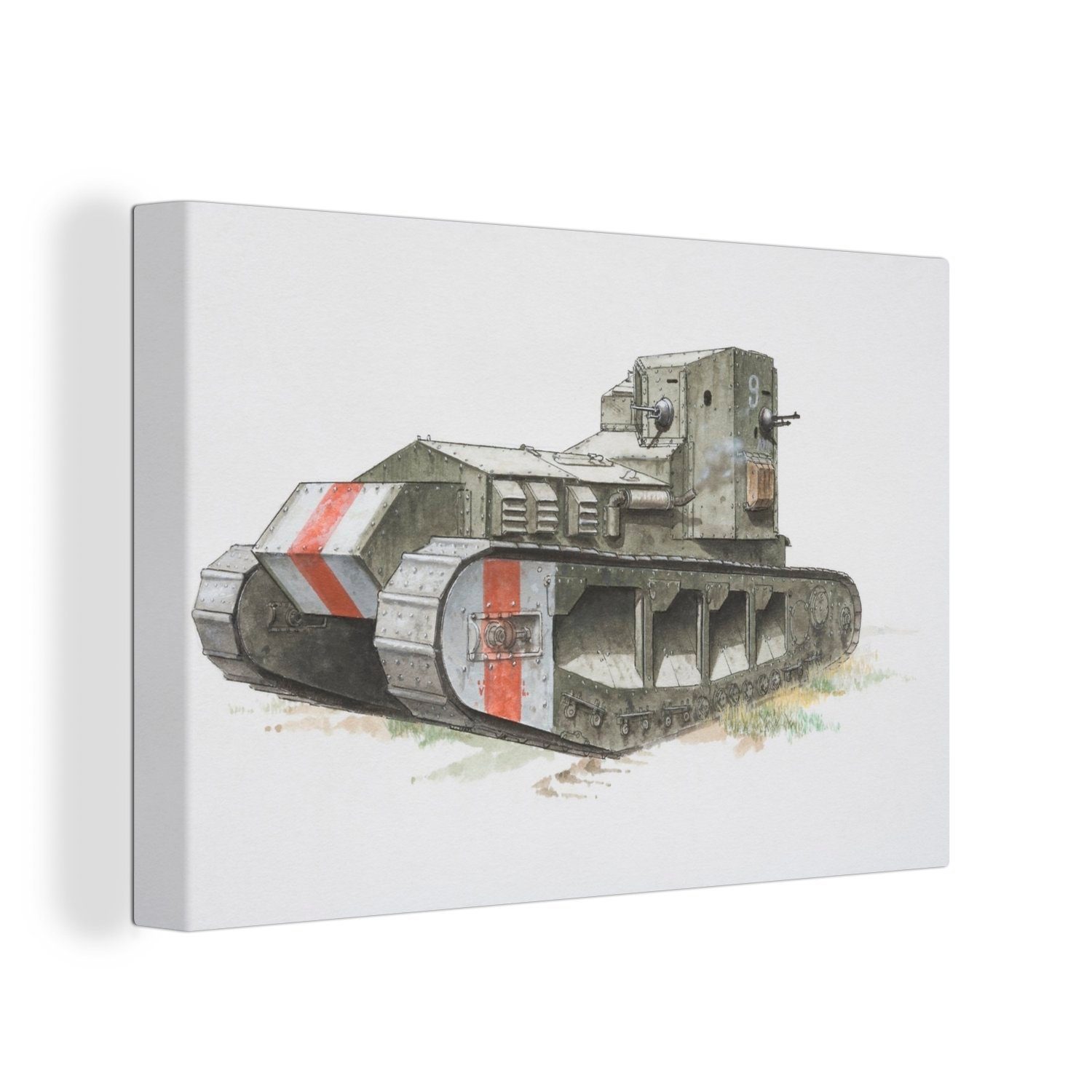 OneMillionCanvasses® Leinwandbild (1 Panzers, Wanddeko, eines cm St), Aufhängefertig, Leinwandbilder, Wandbild Illustration britischen 30x20